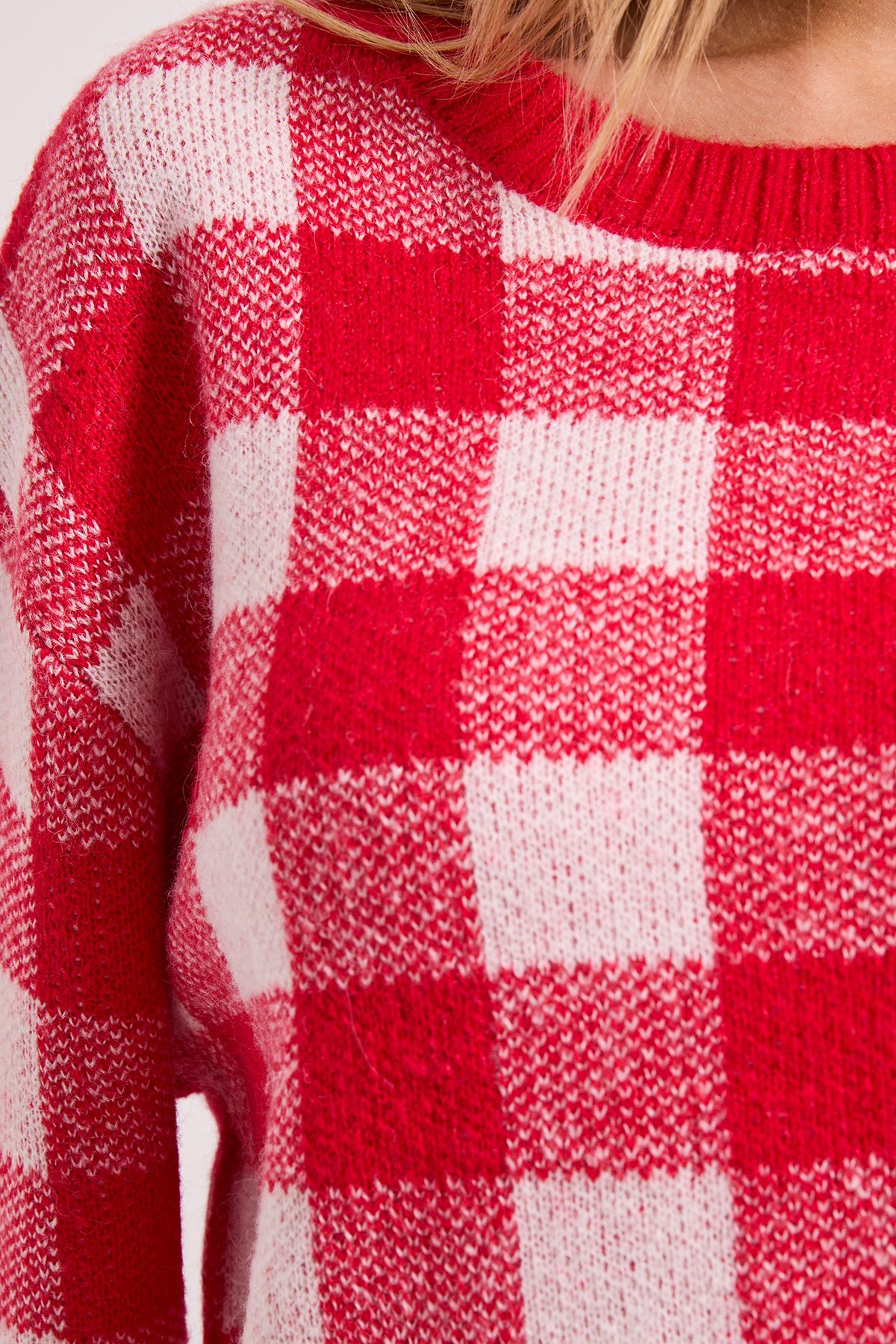 Dorothy Perkins Check Crew Neck Jumper Red image 5