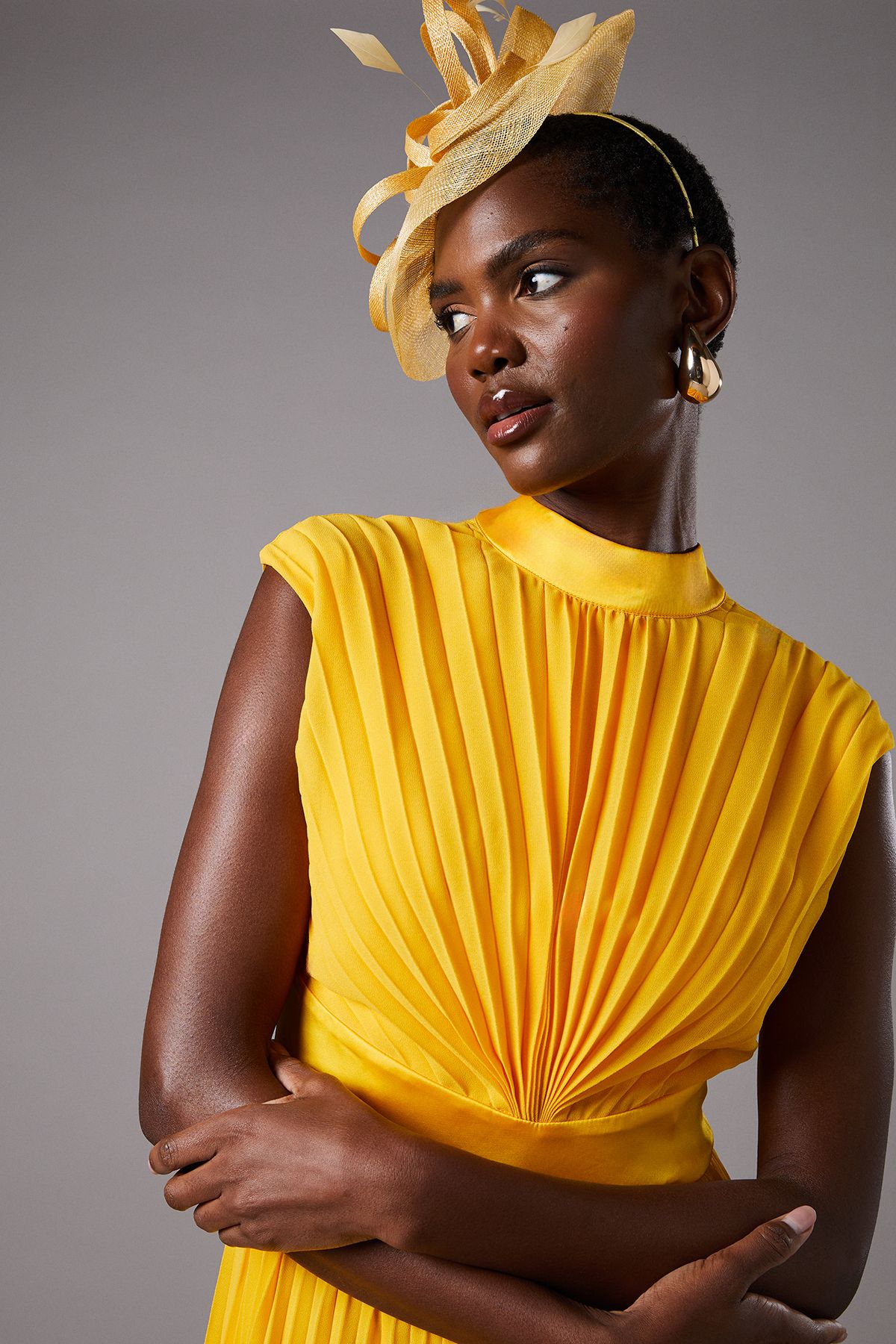 Coast Sleeveless Pleated High Neck Midi Dress Yellow image 3