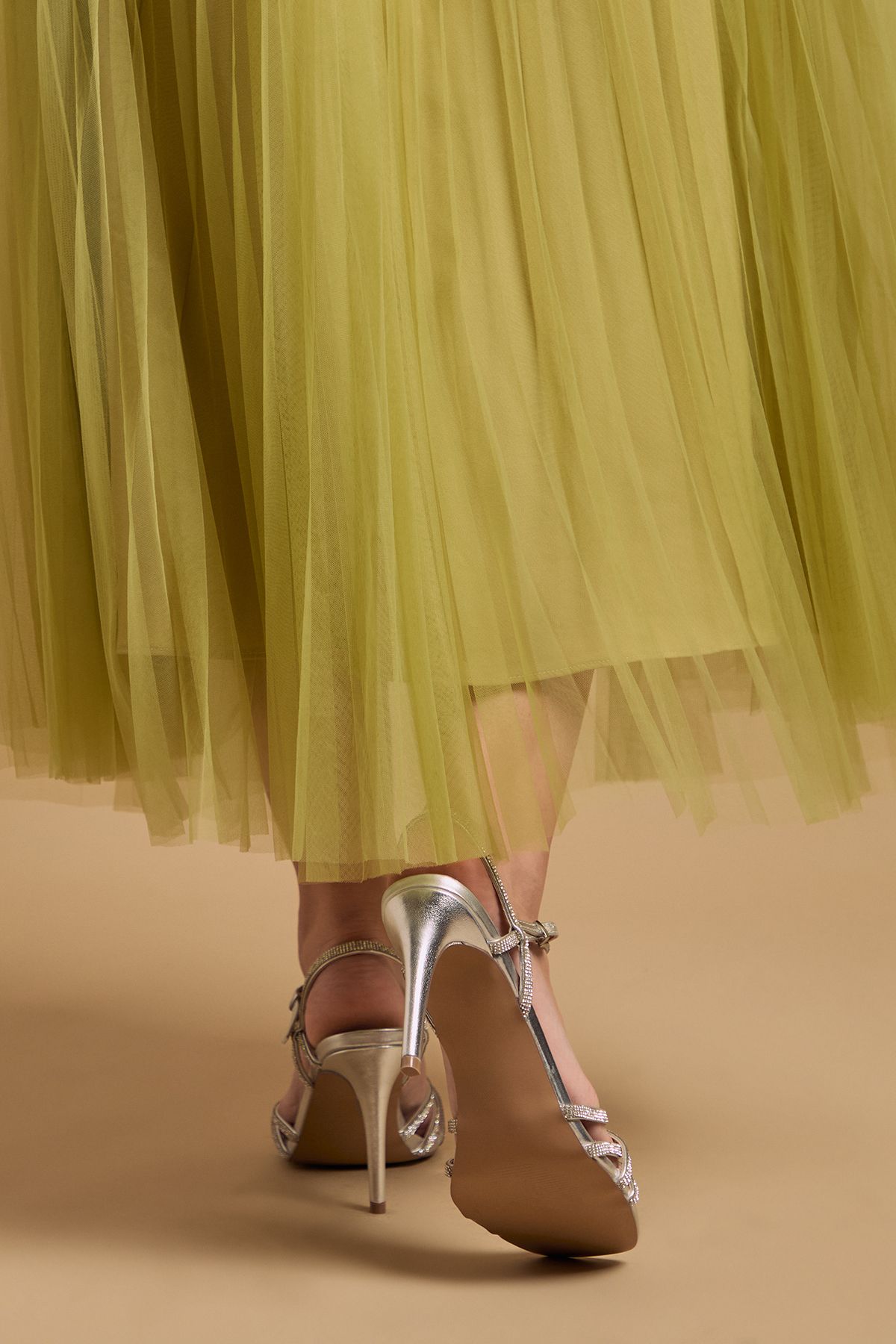 Oasis Sana Metallic Faux Leather Embellished Cage High Stiletto Heeled Sandals Silver image 3