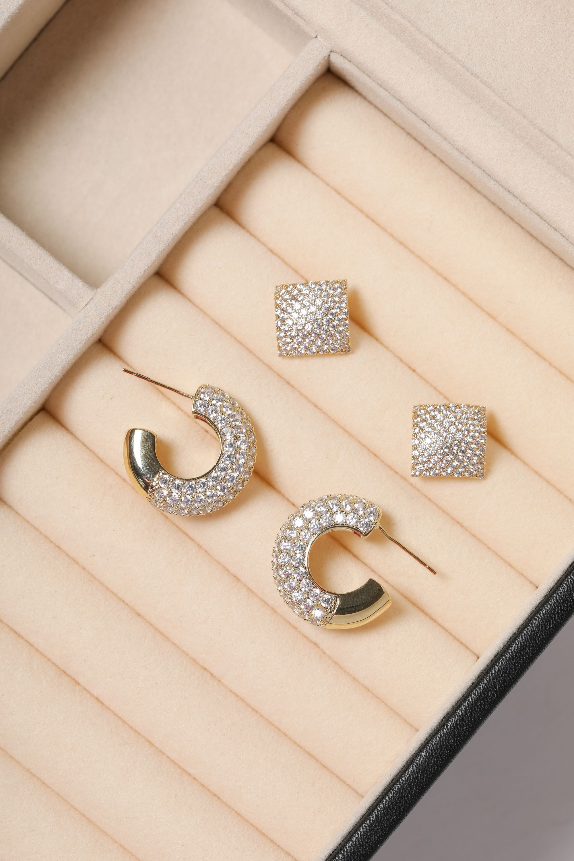 Jon Richard Gold Plated and Pave Diamond Shape Studs image 3