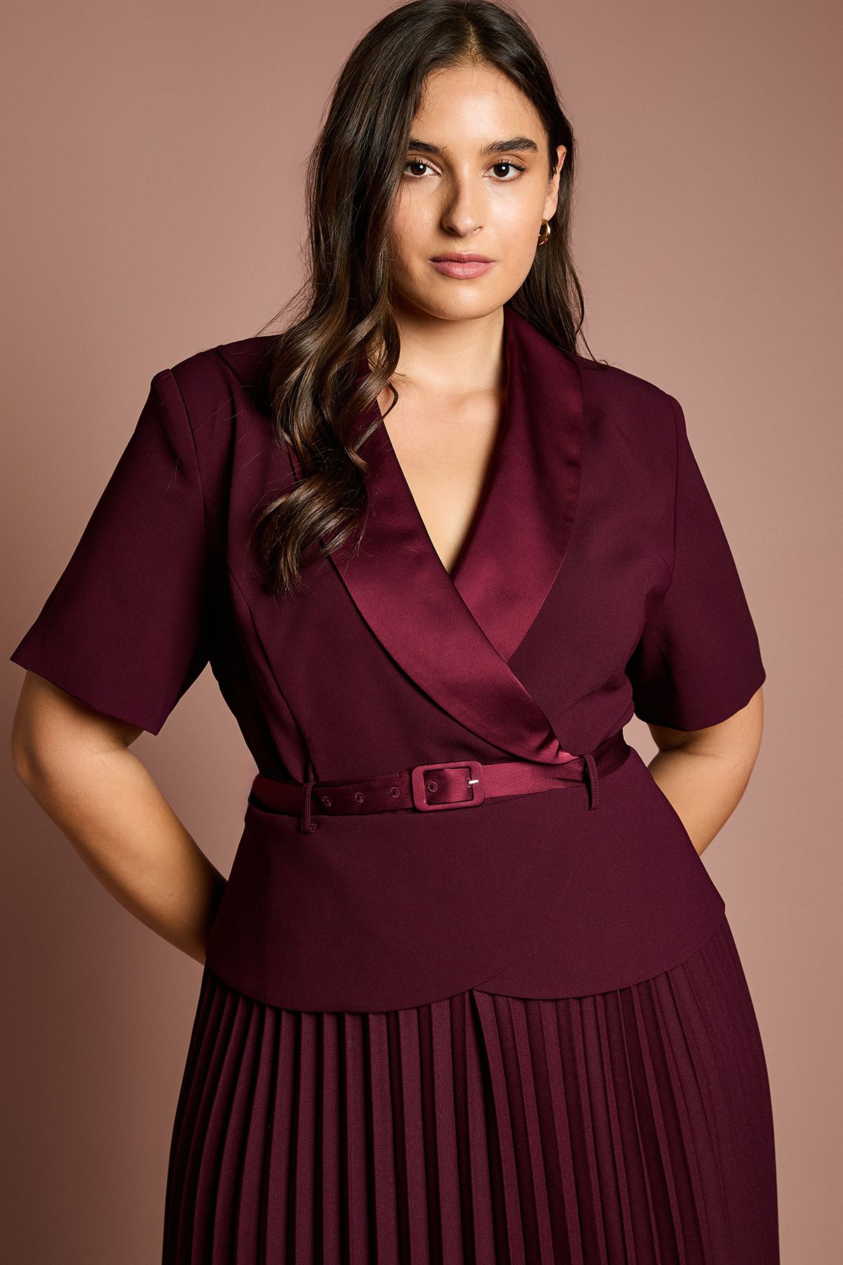 Coast Plus 2 In 1 Wrap Dress With Pleated Skirt Burgundy image 4