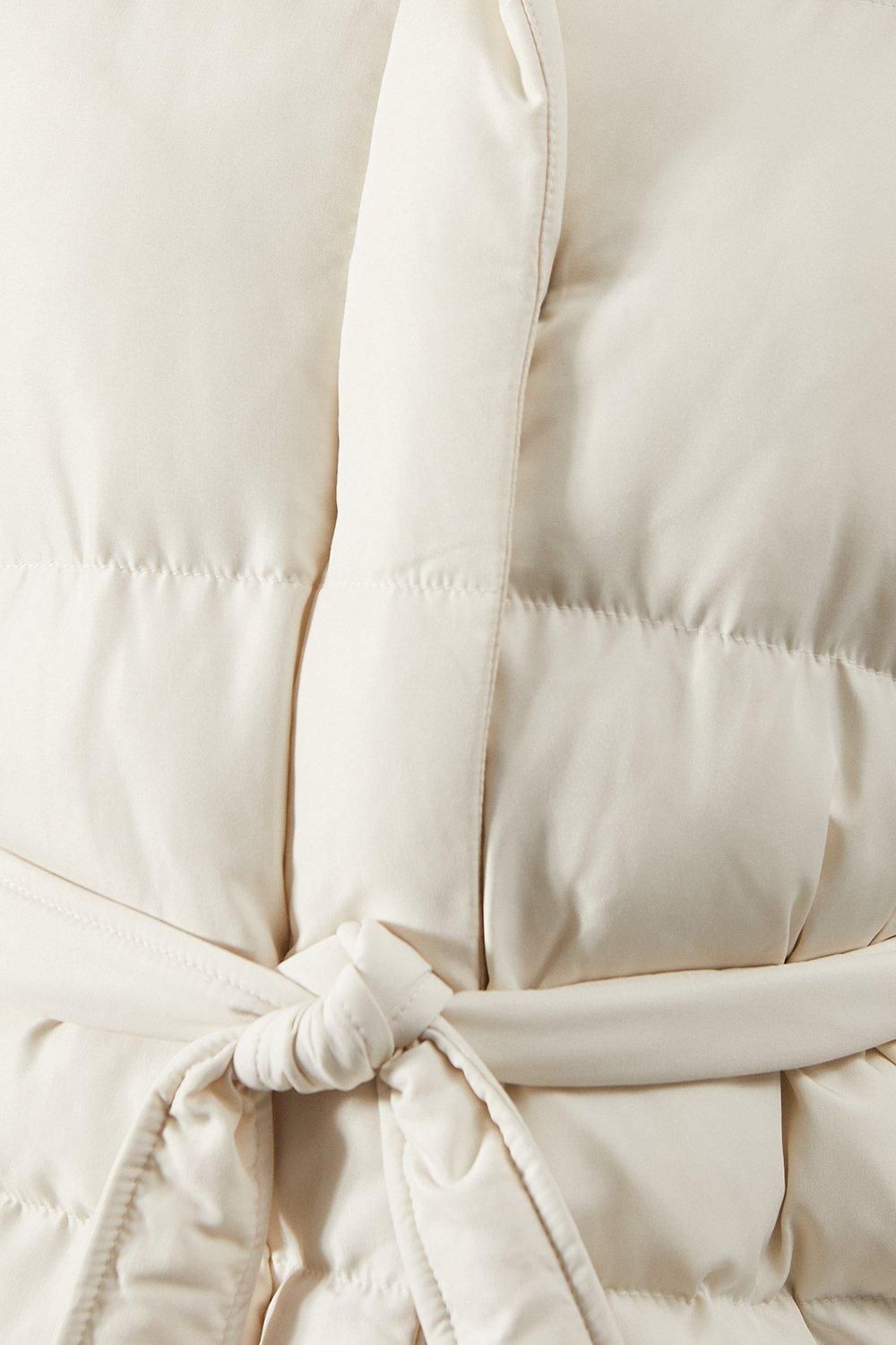 MissPap Tie Waist Midi Puffer Coat Cream image 5