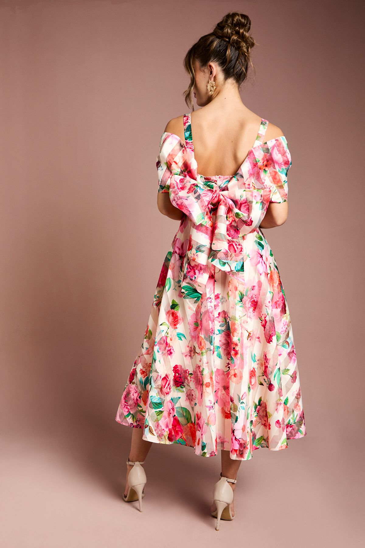 Coast Printed Organza Bardot Midi Dress Cream image 3