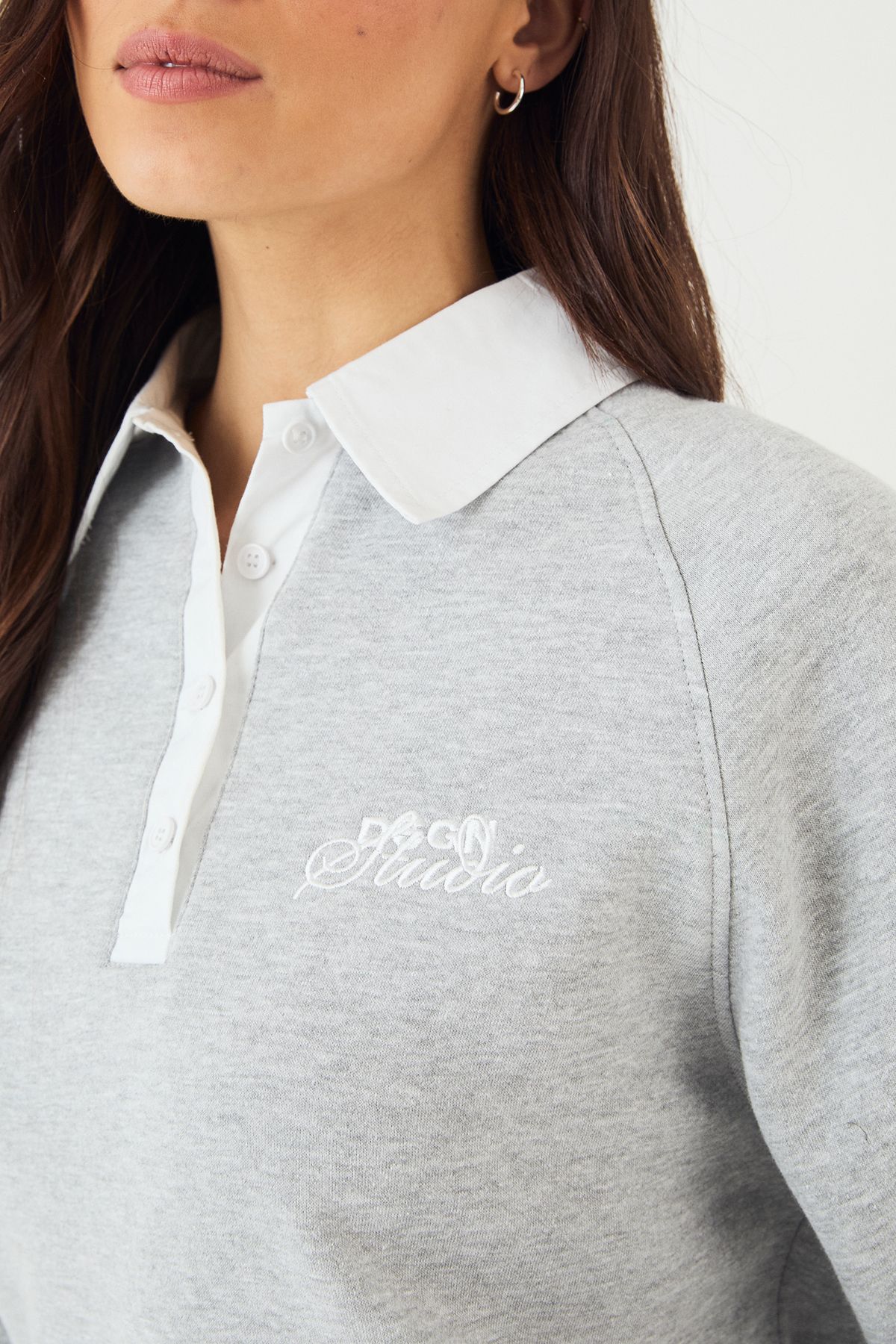 DSGN Studio DSGN Studio Contrast Collar Rugby Sweatshirt Grey Marl image 4