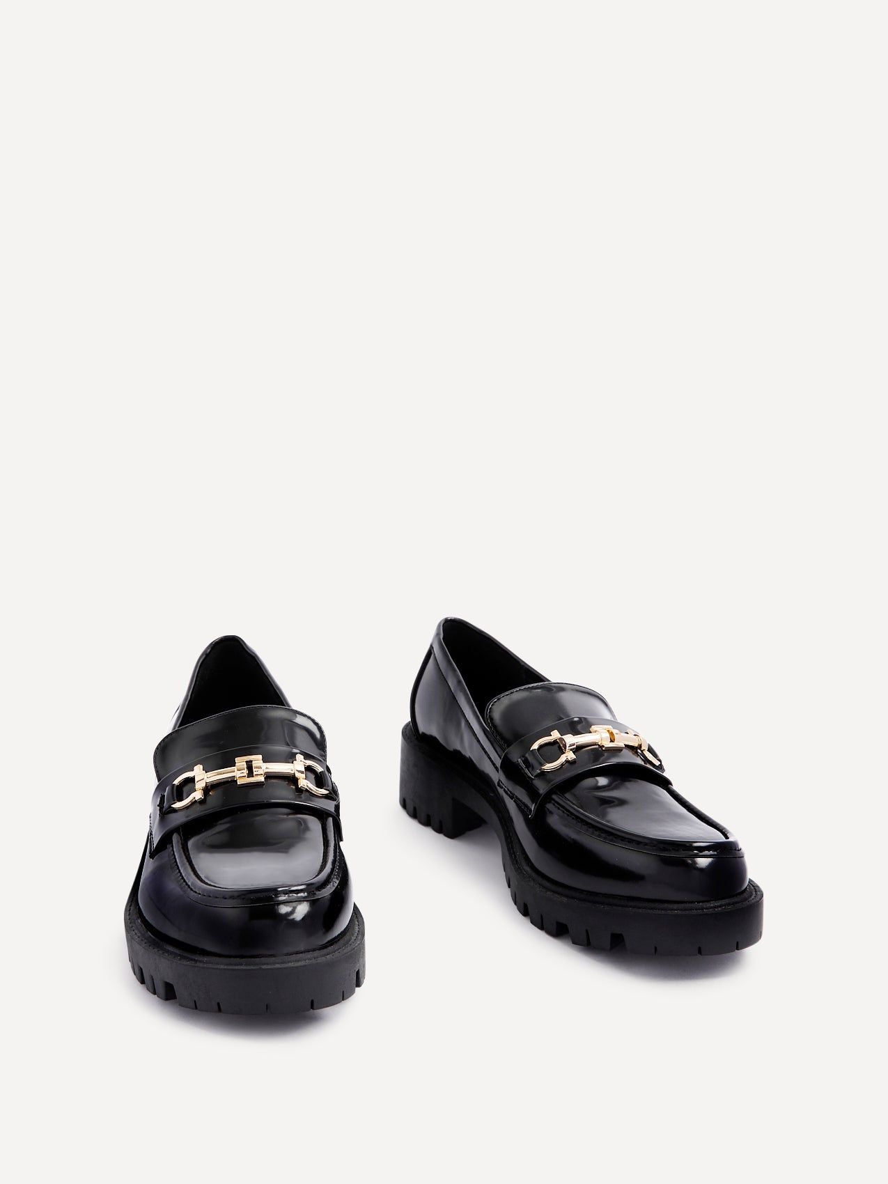 Linzi Aria Black Faux High Shine Leather Chunky Sole Loafer image 3