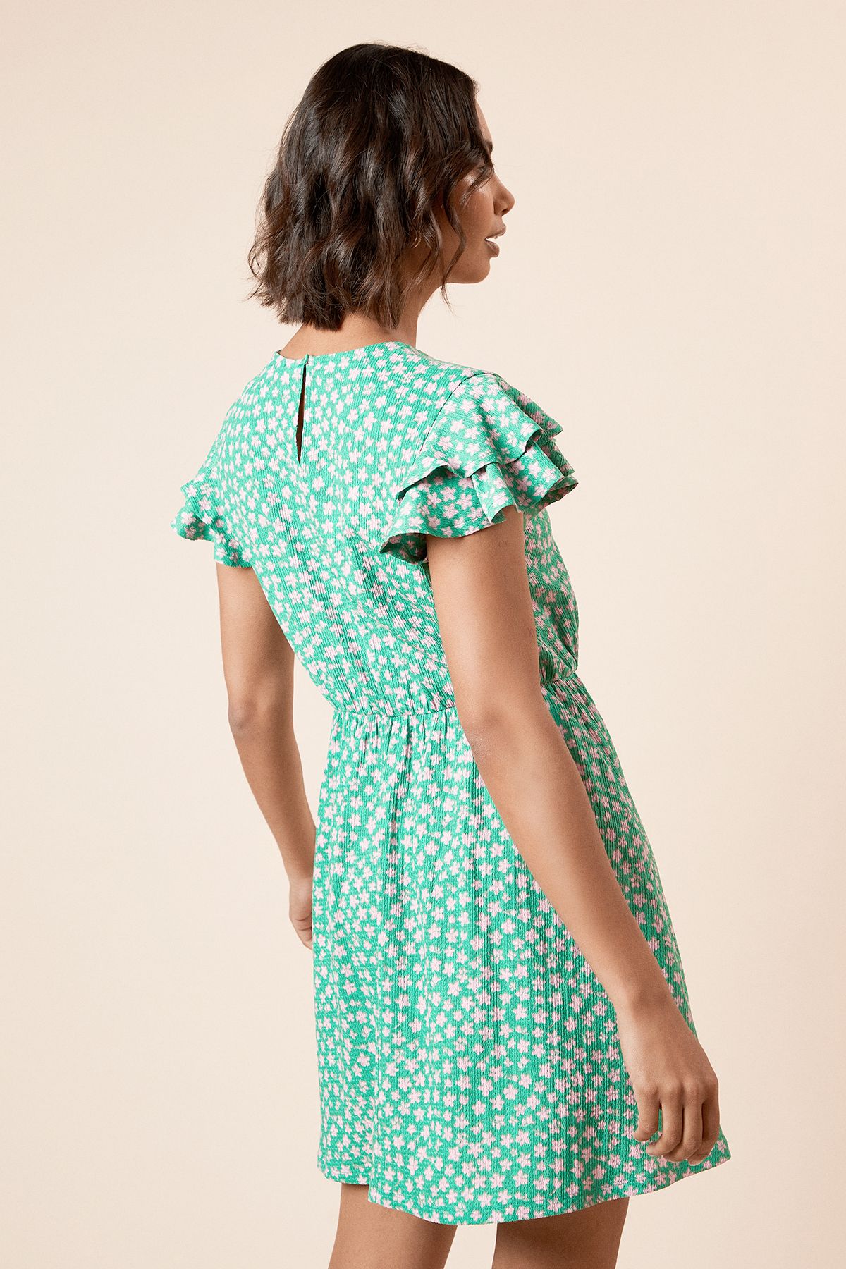 Dorothy Perkins Green Ditsy Double Angel Sleeve Jersey Mini Dress Green image 4