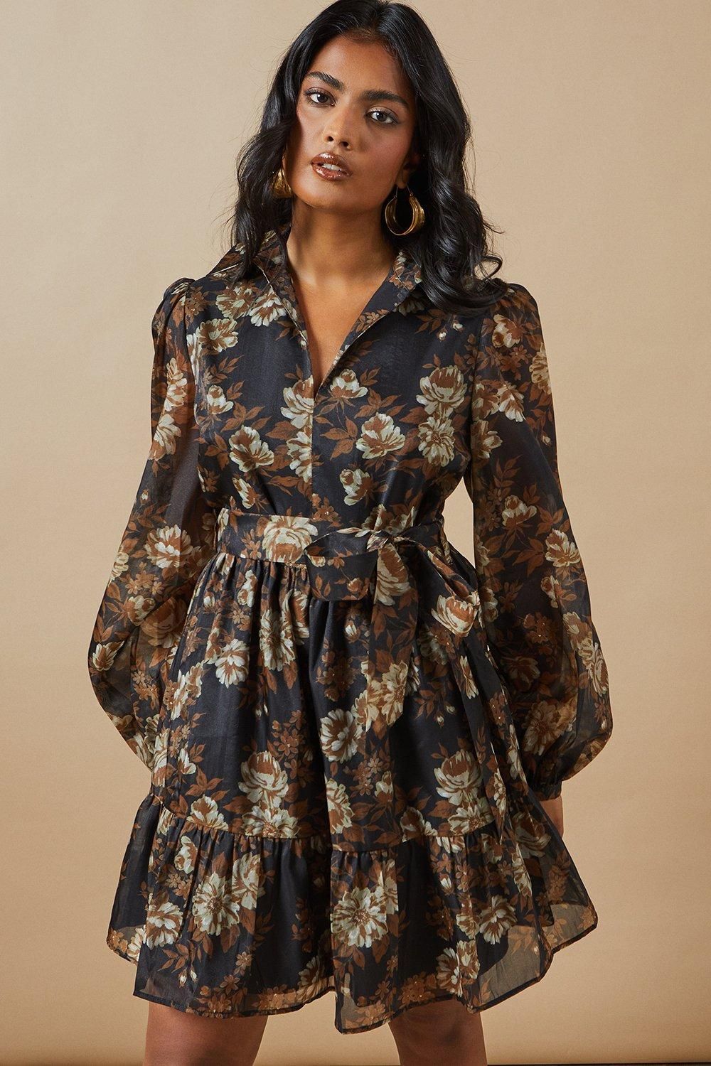 Oasis Organza Collared Mini Dress Black image 1