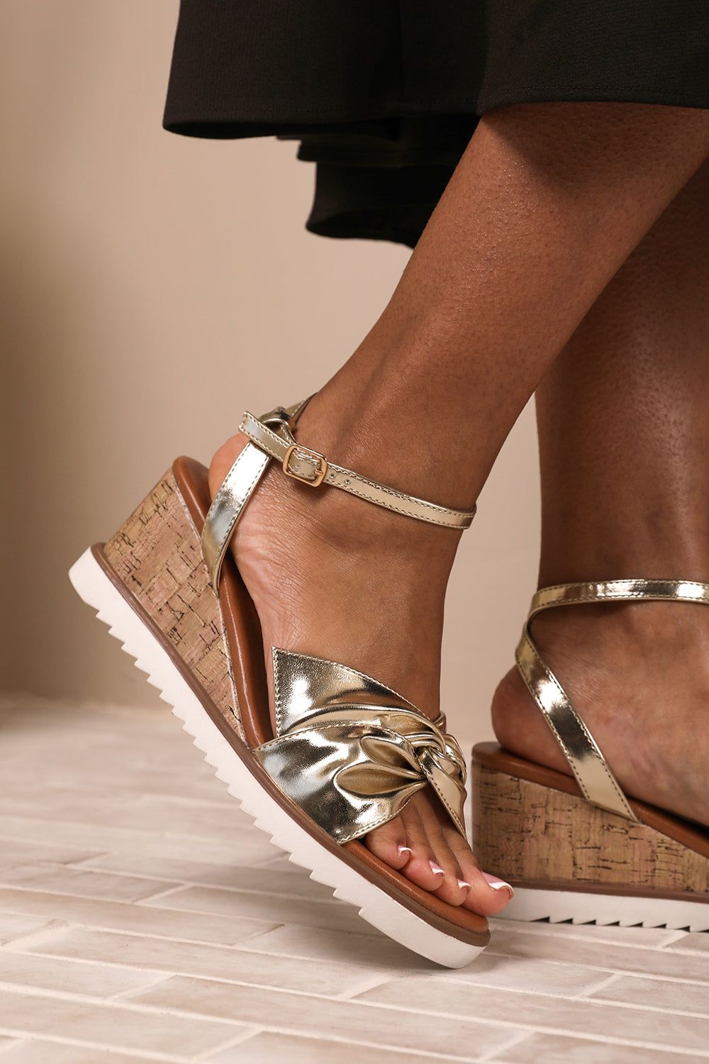 Where's That From 'Qween' Knot Detail Wedge Shoes With Buckle Ankle Strap