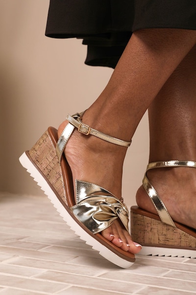 Where's That From 'Qween' Knot Detail Wedge Shoes With Buckle Ankle Strap