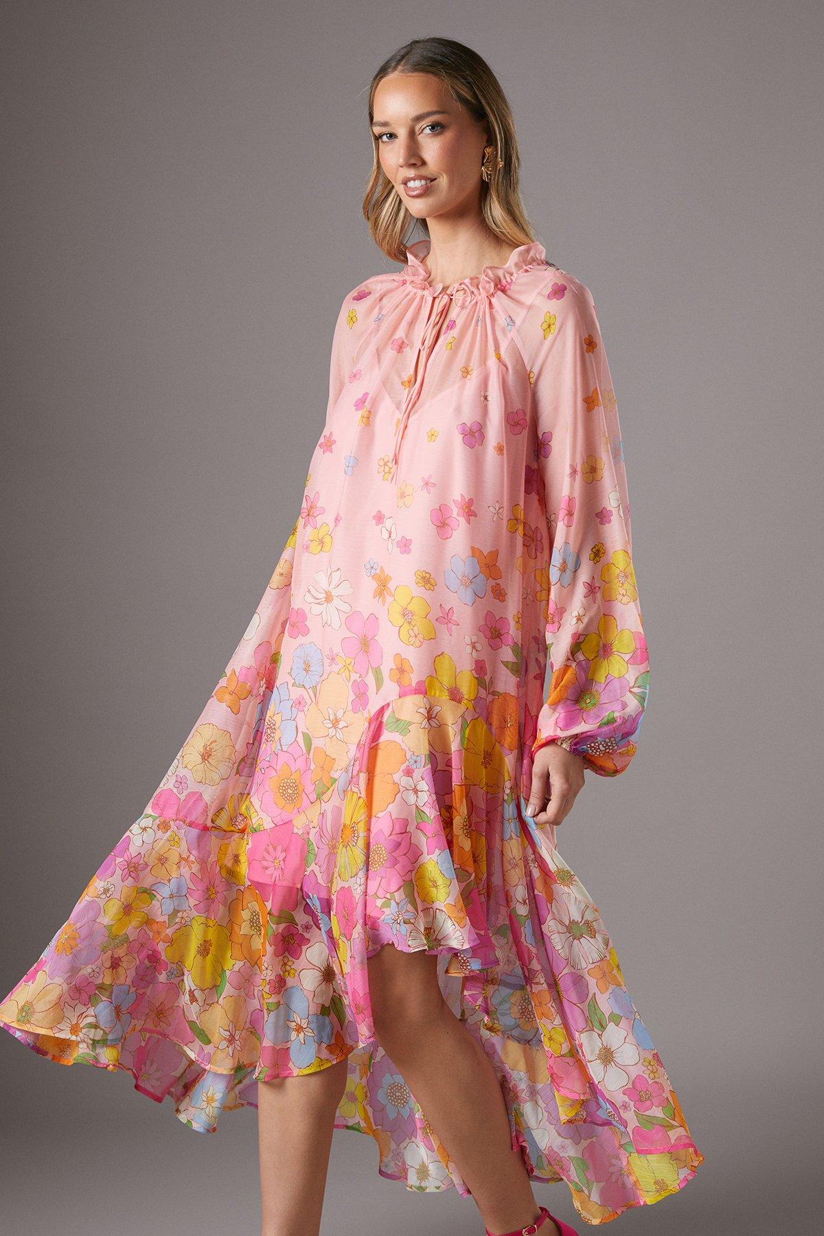 Coast Volume Chiffon Tie Neck Midi Dress Floral image 2