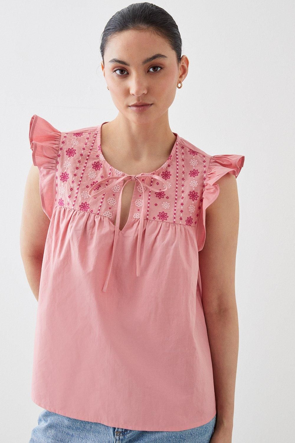 Dorothy Perkins Petite Pink Embroidered Poplin Shell Blouse Pink image 2