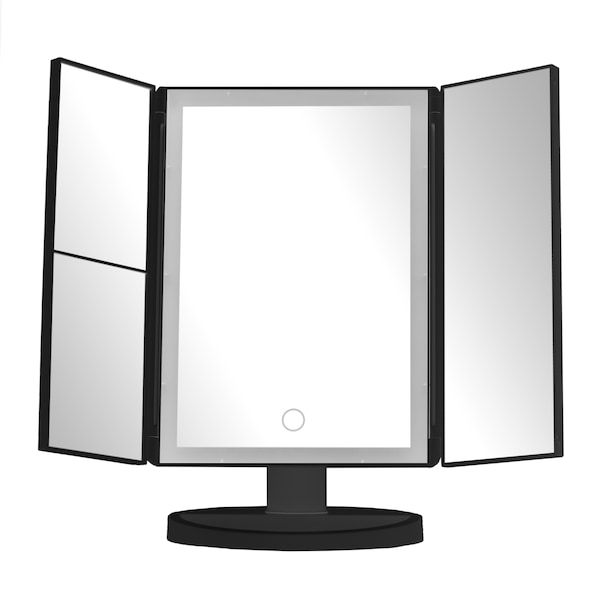 Orsina 180 Degree Rotatable Tri Fold White Table Mirror, TriFold Design Table Mirror, Versatile Small Table Mirror