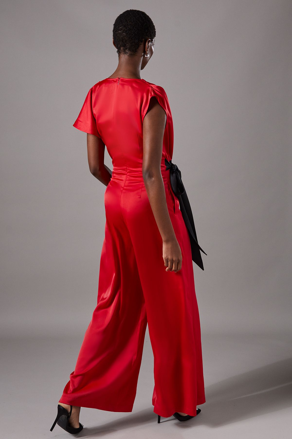 Coast Tie Side Satin Drape Wide Leg Jumpsuit Red image 3