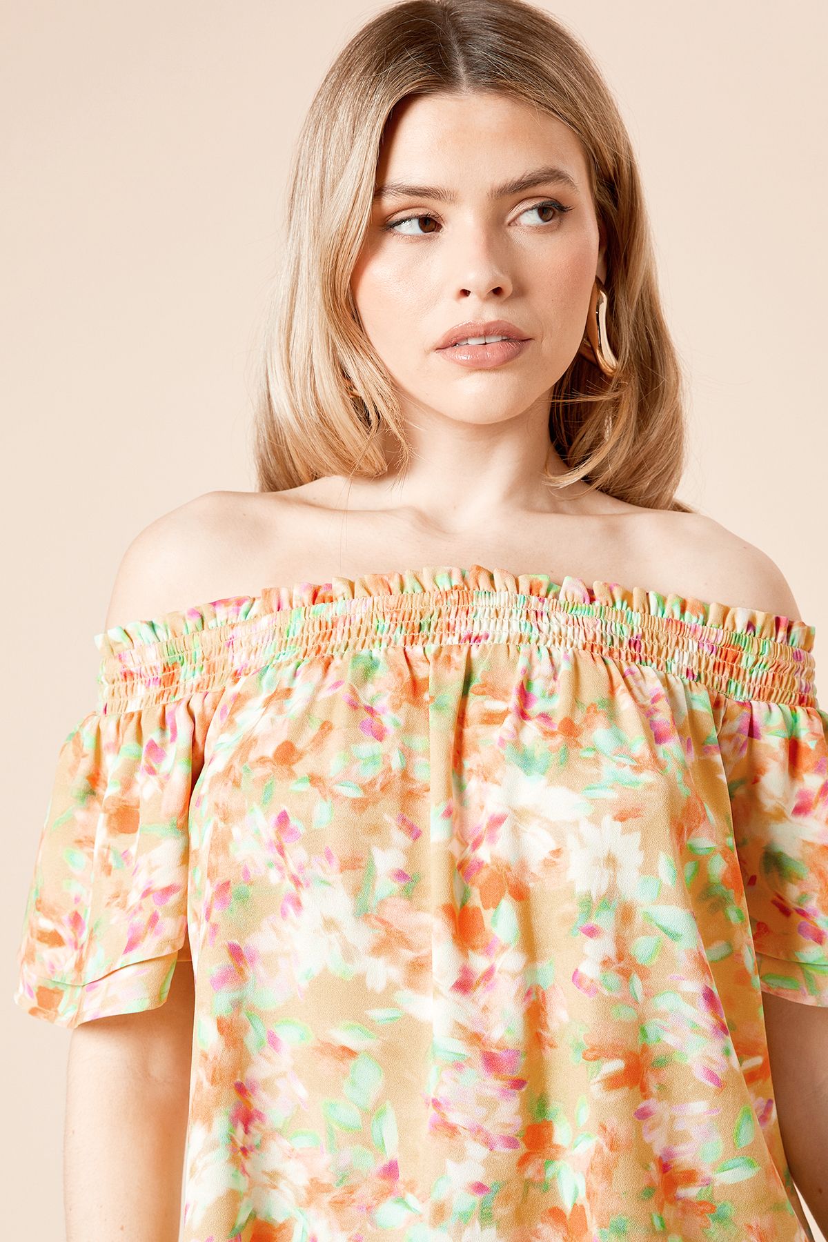 Dorothy Perkins Floral Bardot Double Frill Sleeve Top Floral image 3