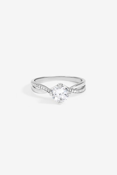 Jon Richard Rhodium Plated Solitaire Twist Band Engagement Ring