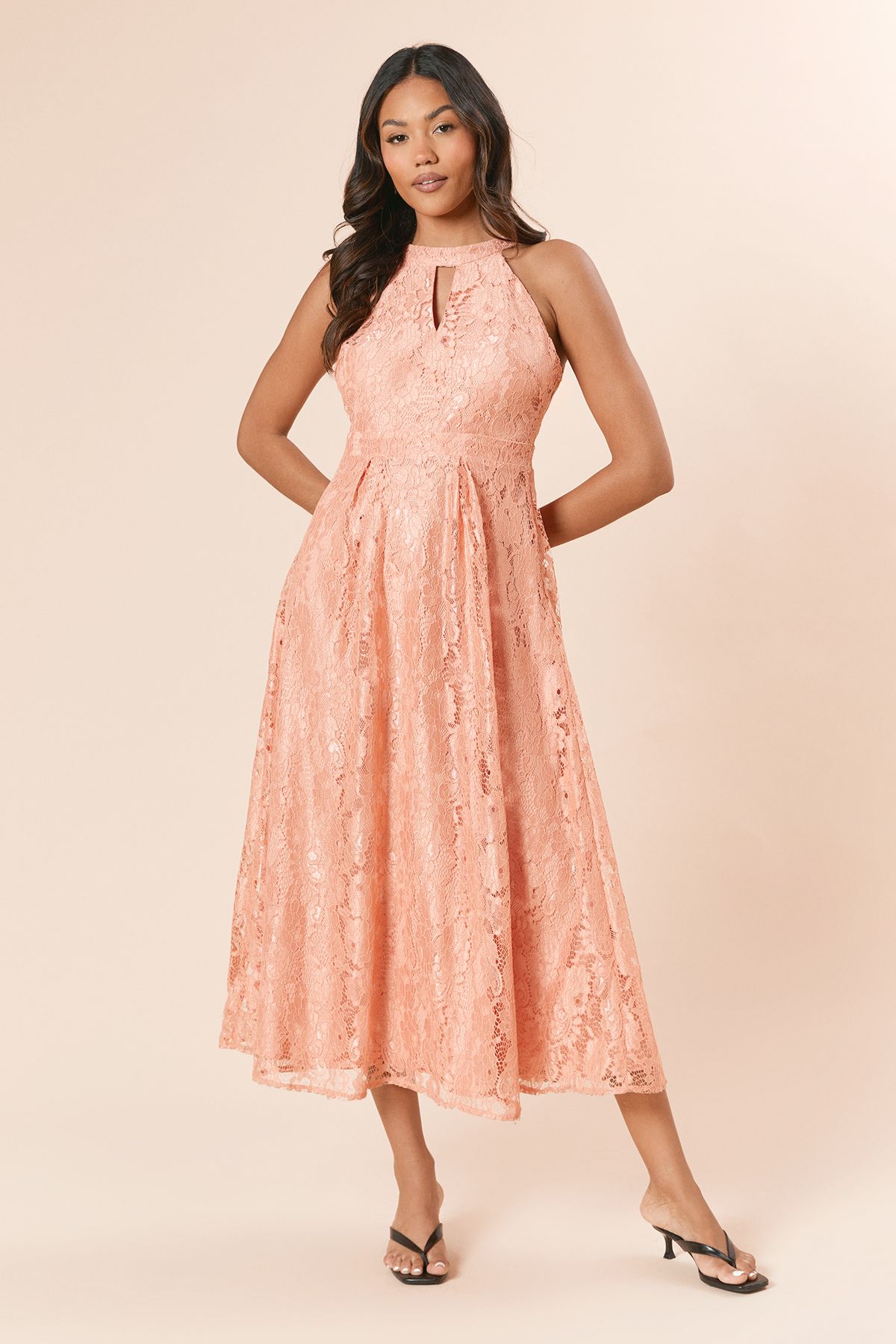 Dorothy Perkins DP Luxe Lace Keyhole Midi Dress Peach image 1