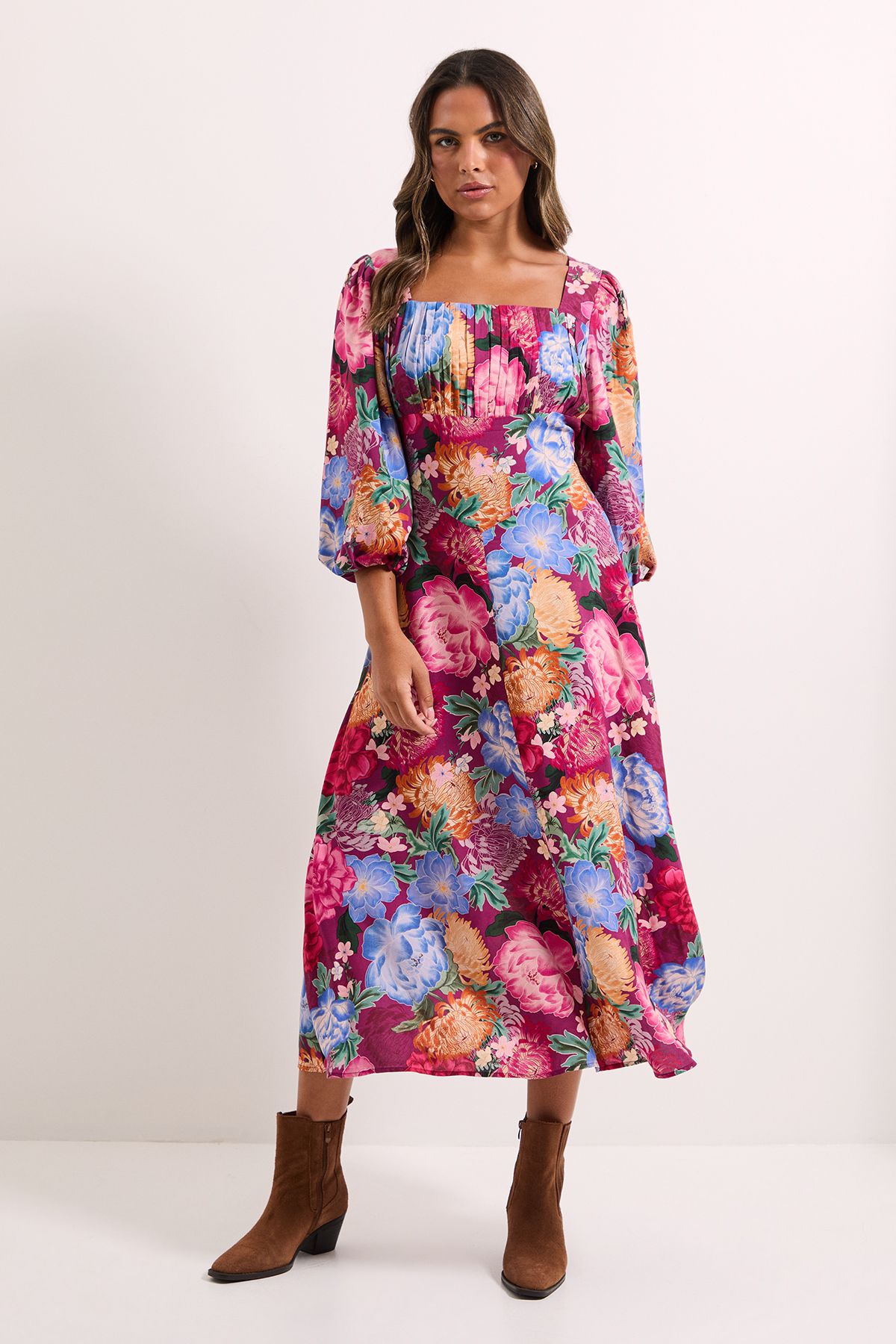 Dorothy Perkins Floral Ruched Bust Drop Waist Midi Dress Floral image 1