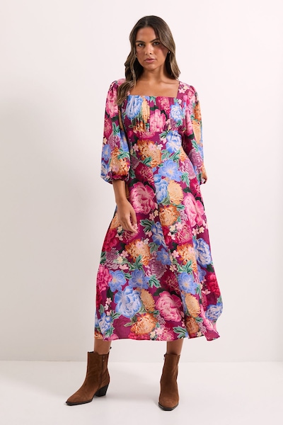 Dorothy Perkins Floral Ruched Bust Drop Waist Midi Dress Floral