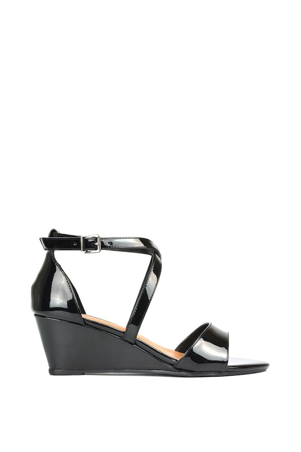 XY London 'Kylie' Strappy Mid Wedge Heel Shoes With Ankle Strap