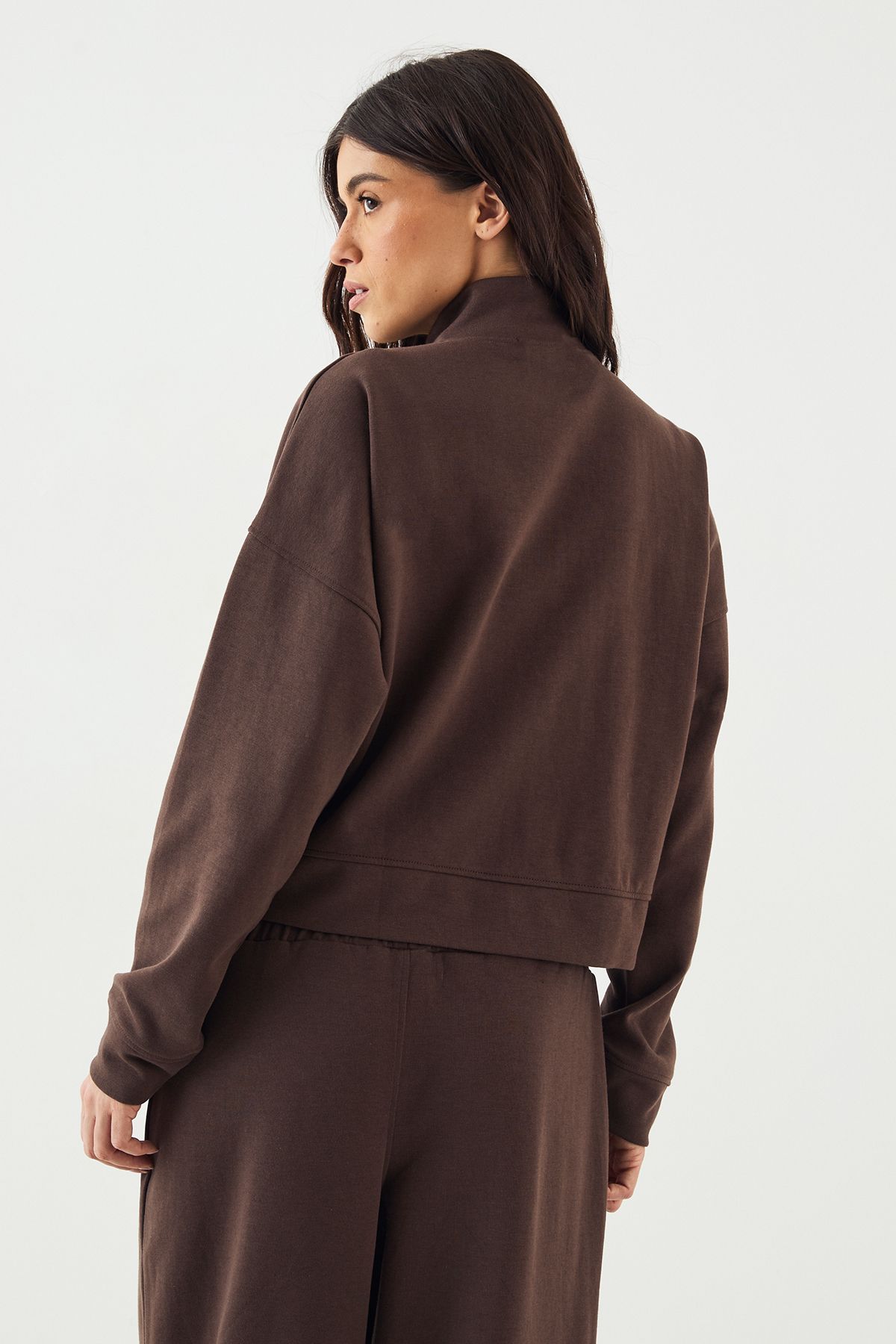 DSGN Studio DSGN Studio Interlock Funnel Neck Zip Through Bomber Dark Chocolate image 2