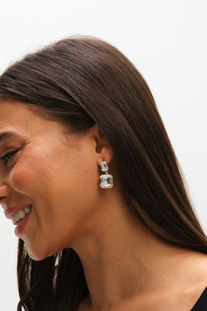 Mood Silver Crystal Rectangle Drop Earrings image 2