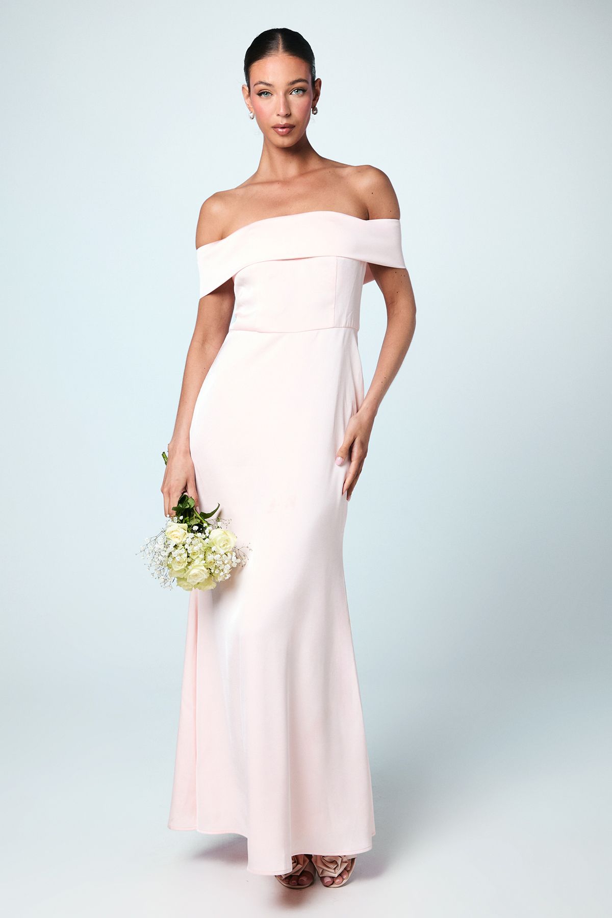 Coast Satin Bardot Maxi Bridesmaid Dress Blush