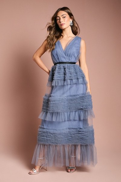 Coast Sleeveless Mesh Wrap Top Maxi Dress Blue