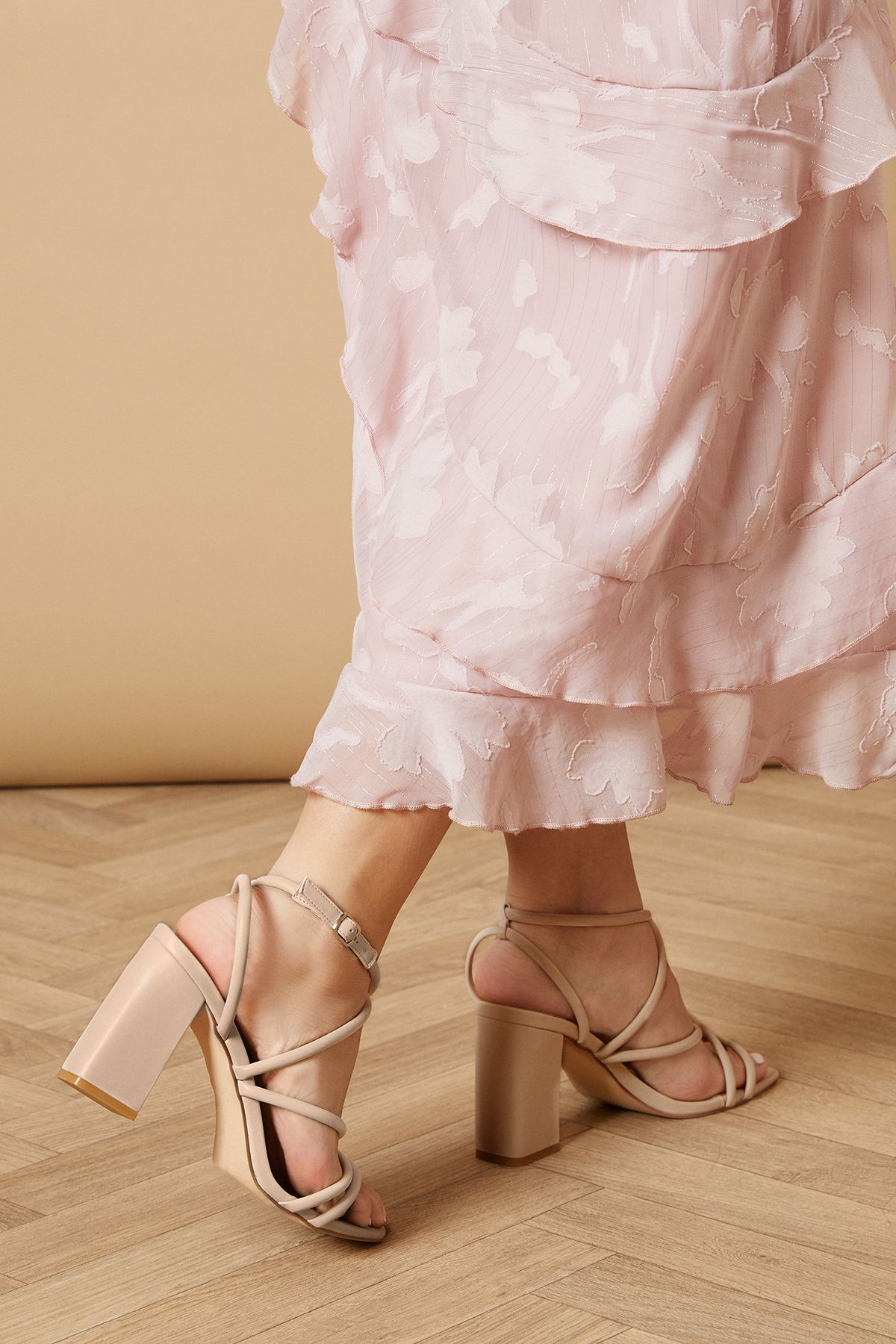 Oasis Molly Faux Leather Strappy High Block Heeled Sandals Nude image 2