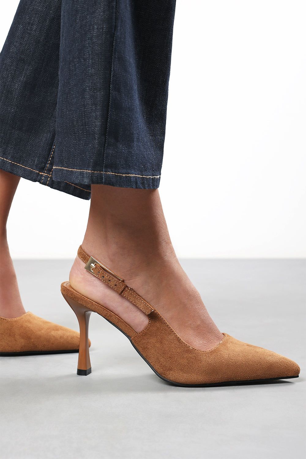 Where's That From 'Tiana' Suede Pointed Toe Sling Back Mid Heel with Buckle Strap image 1