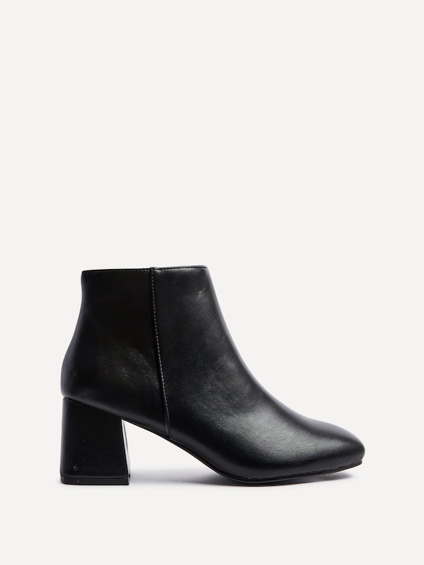 Linzi Verse Black Faux Leather Block Heel Ankle Boot