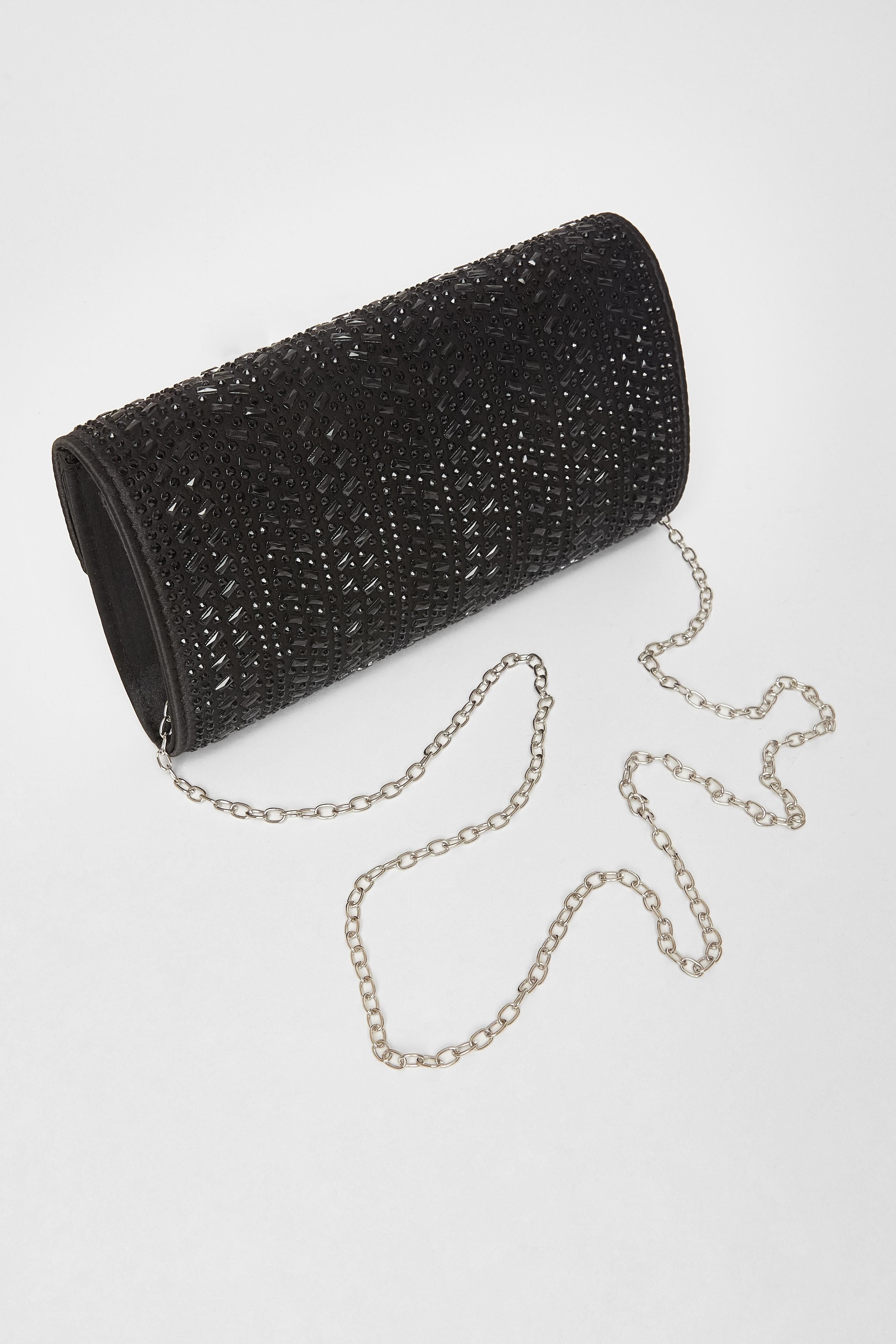 Quiz Black Diamante Envelope Clutch Bag image 4