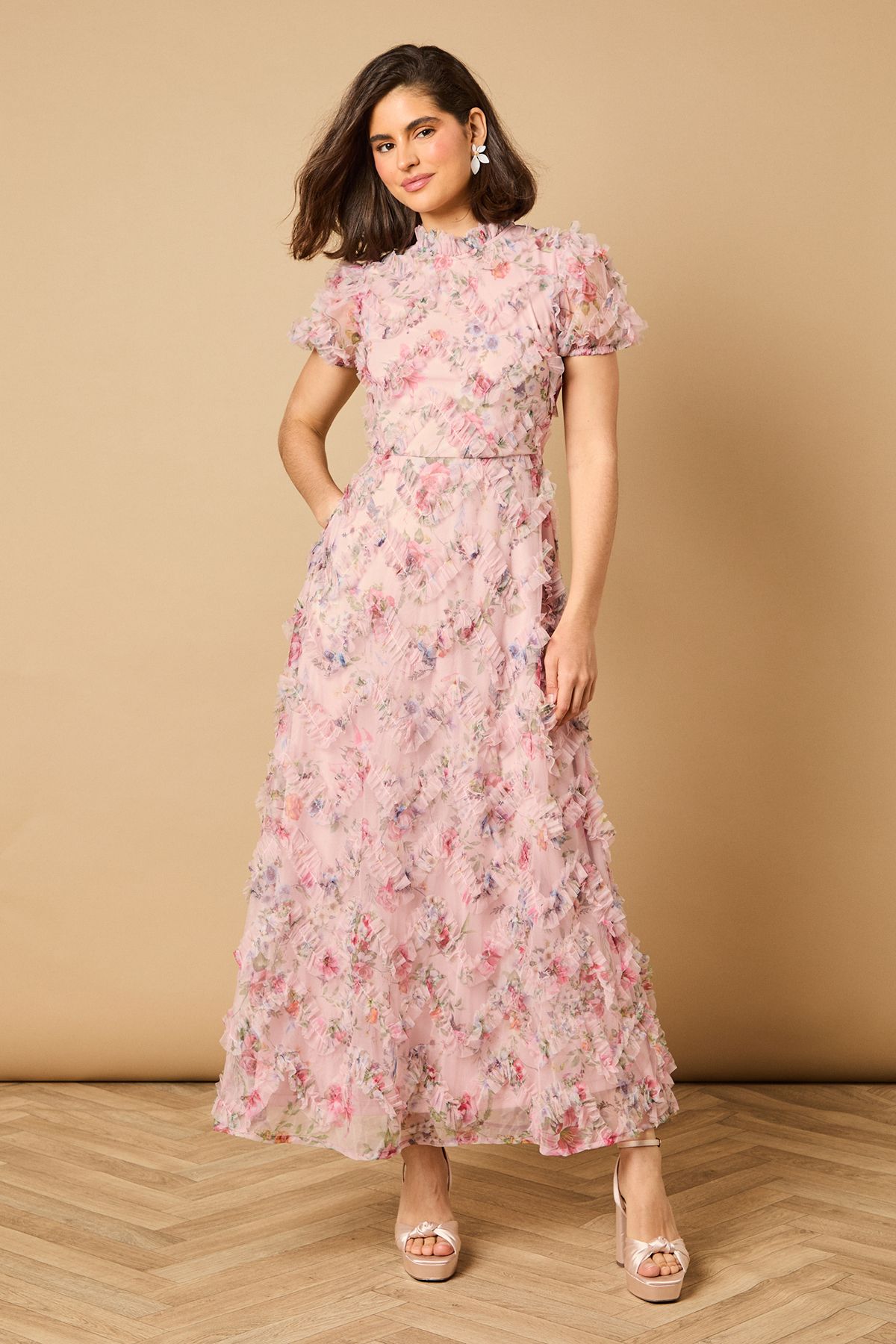 Oasis Printed Textured Maxi Dress Pink image 1