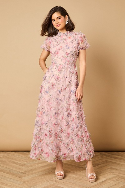 Oasis Printed Textured Maxi Dress Pink
