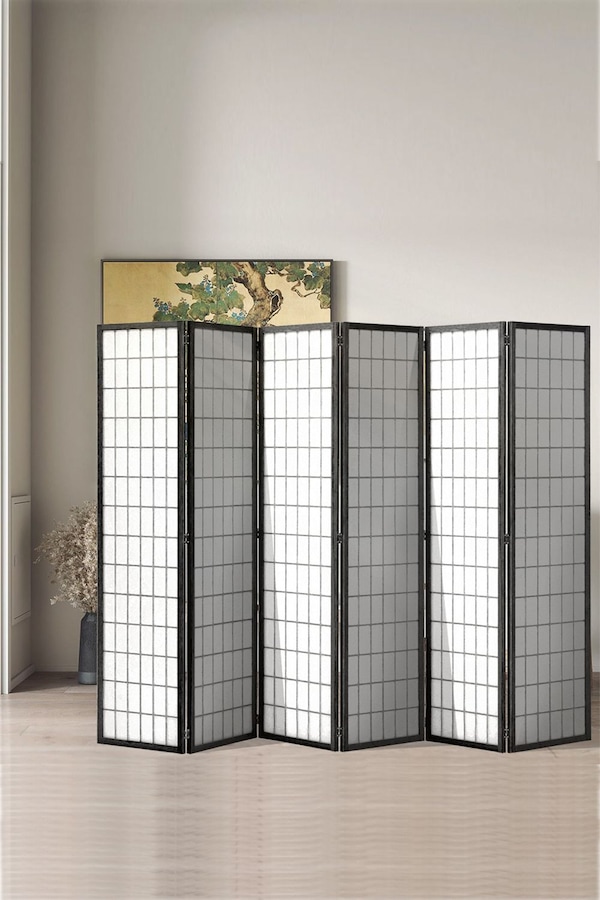 Living and Home 6-Panel Black Solid Wood Folding Room Divider Screen