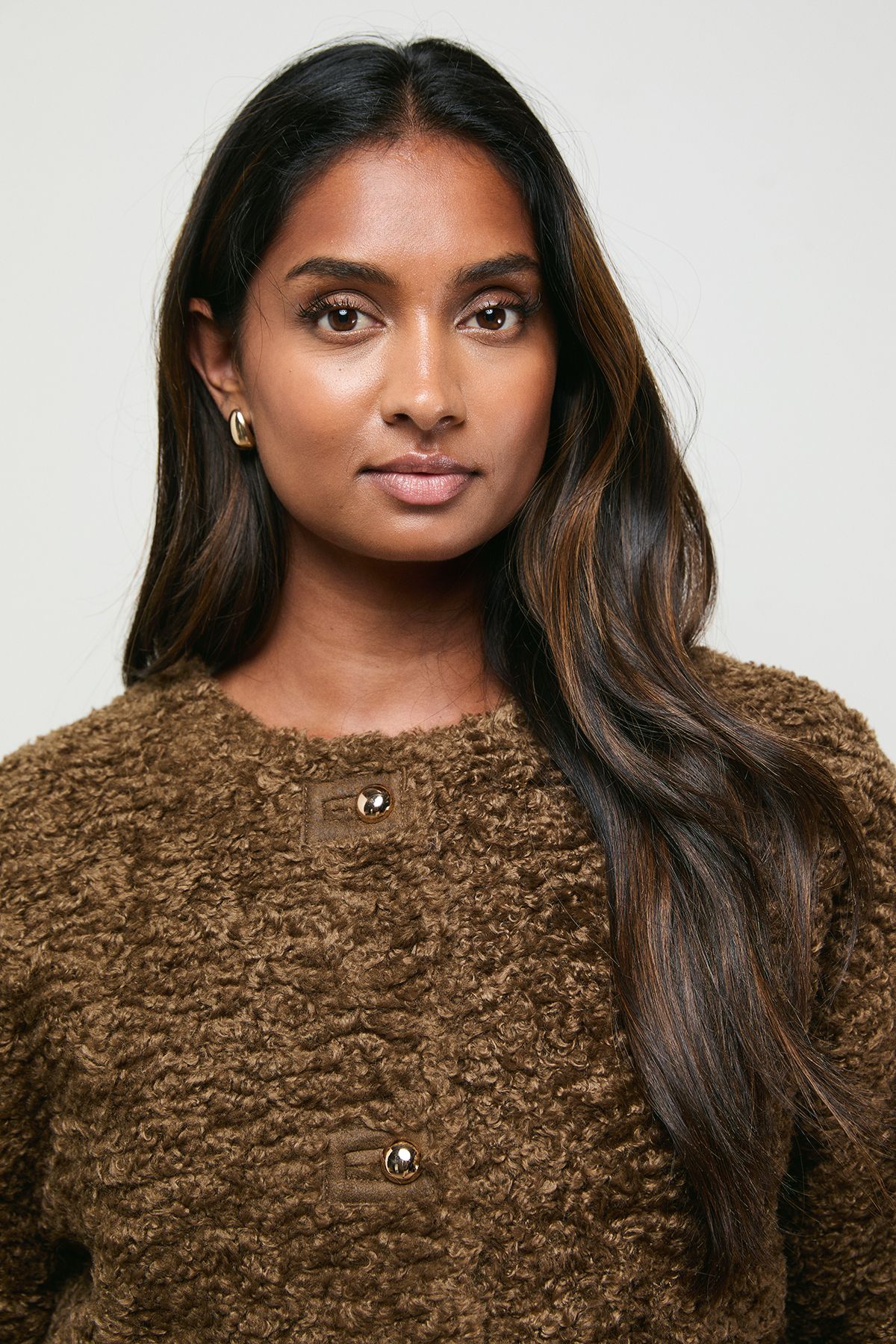 Oasis Faux Fur Brown Short Coat Chocolate image 4