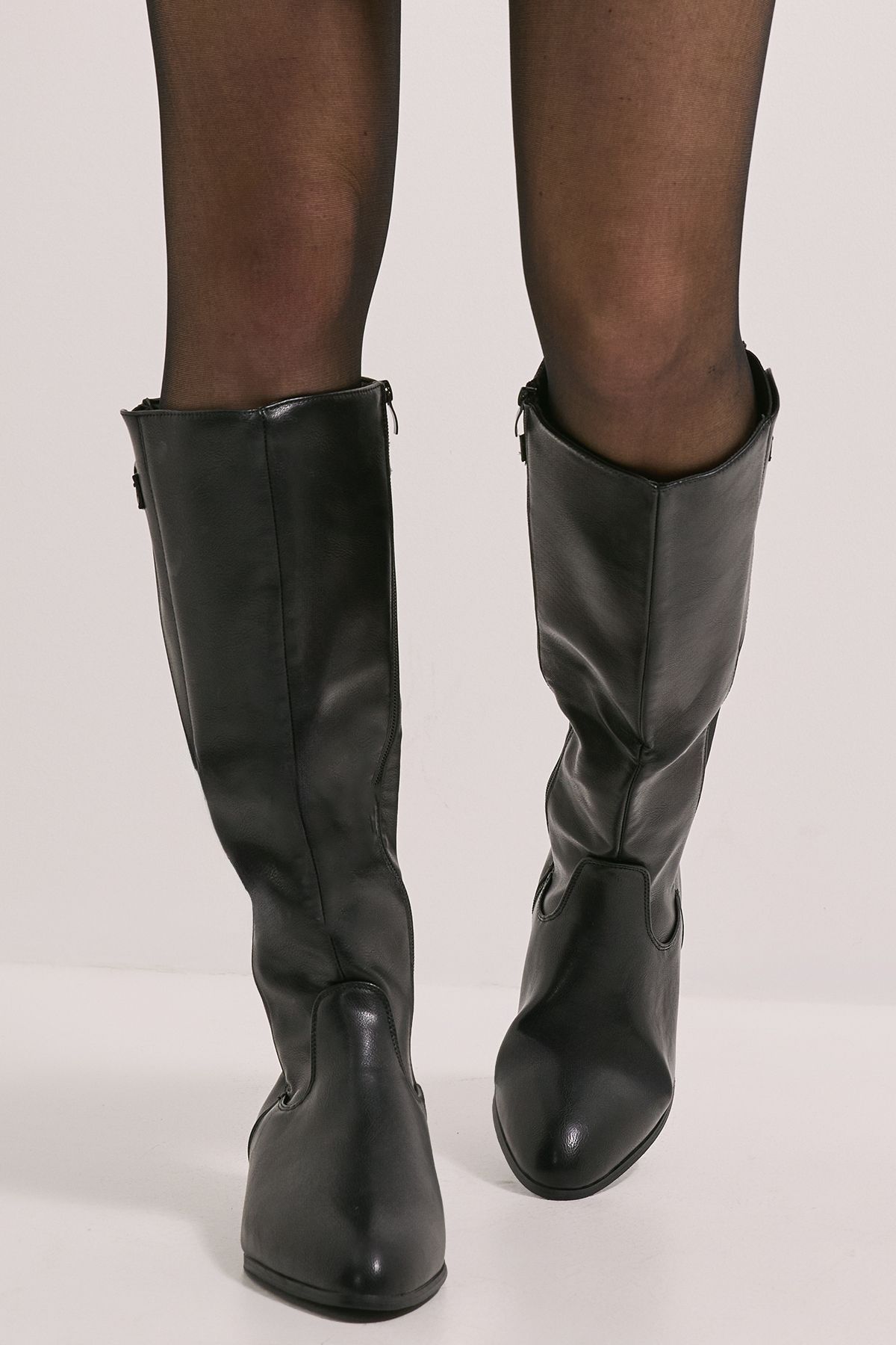 Dorothy Perkins Wide Fit Kamille Faux Leather Elastic Knee High Riding Boots Black image 2