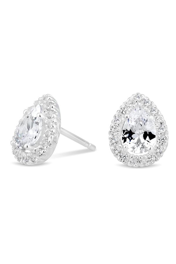 Simply Silver Sterling Silver 925 With Cubic Zirconia Halo Pear Stud Earrings