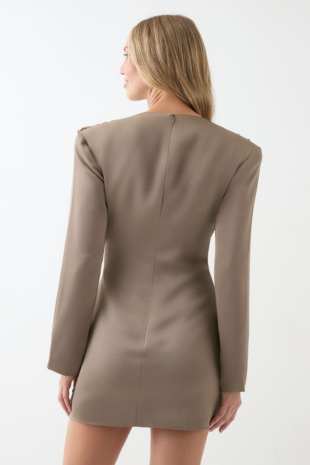 MissPap Satin Extreme Draped Mini Dress Mocha image 3