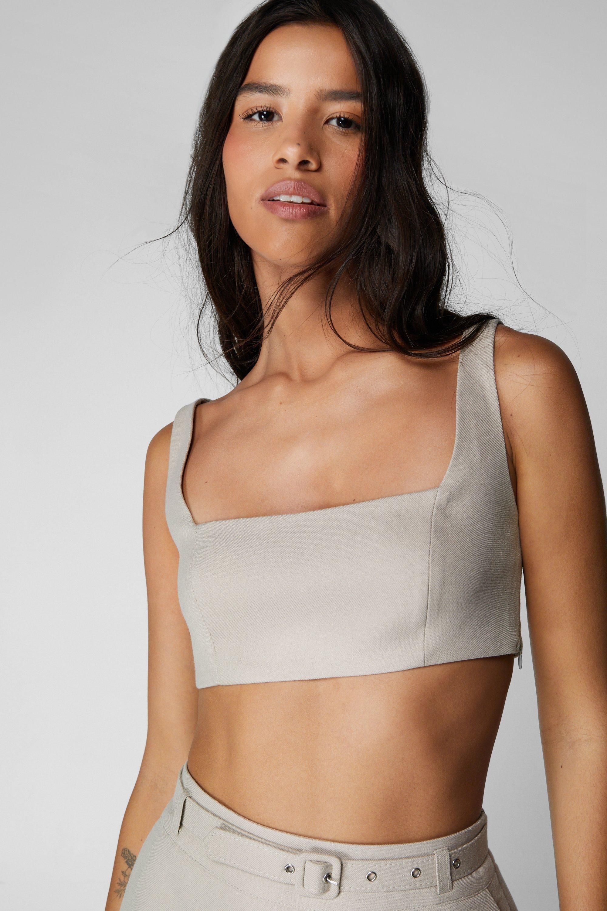 NastyGal Premium Tailored Twill Bralette Neutral image 1