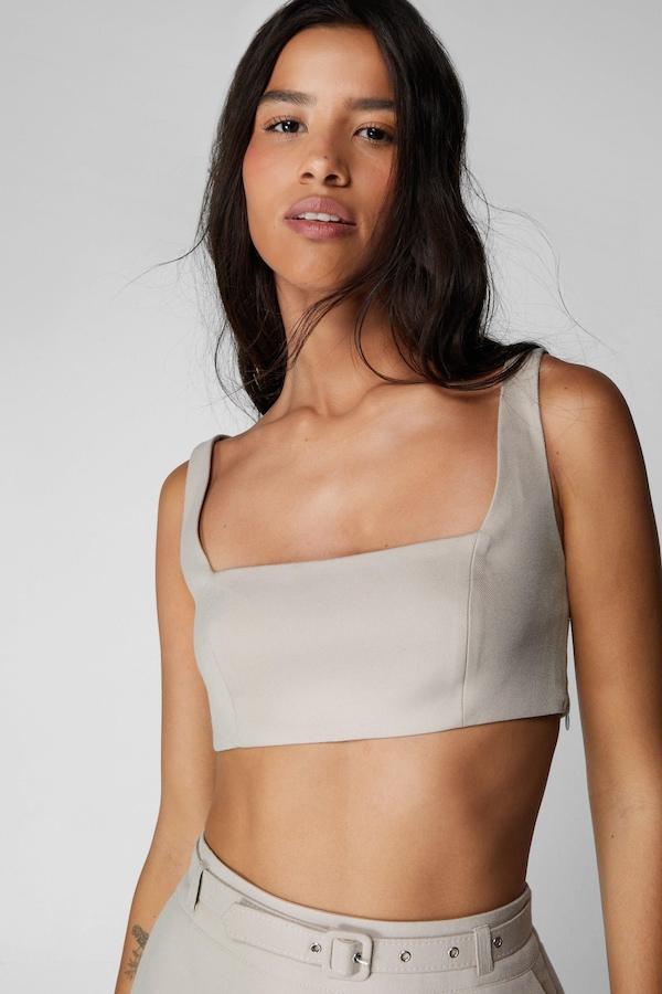 NastyGal Premium Tailored Twill Bralette Neutral