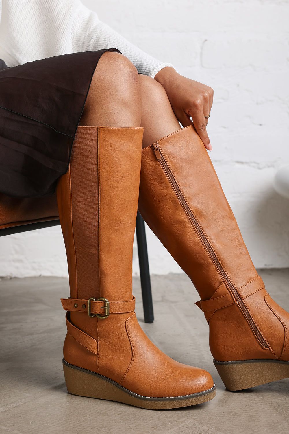 Where's That From 'Regina' Wide Fit Faux Leather Knee High Wedge Boots image 1