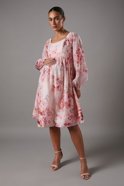 Coast Maternity Printed Empire Line Organza Dress Peach