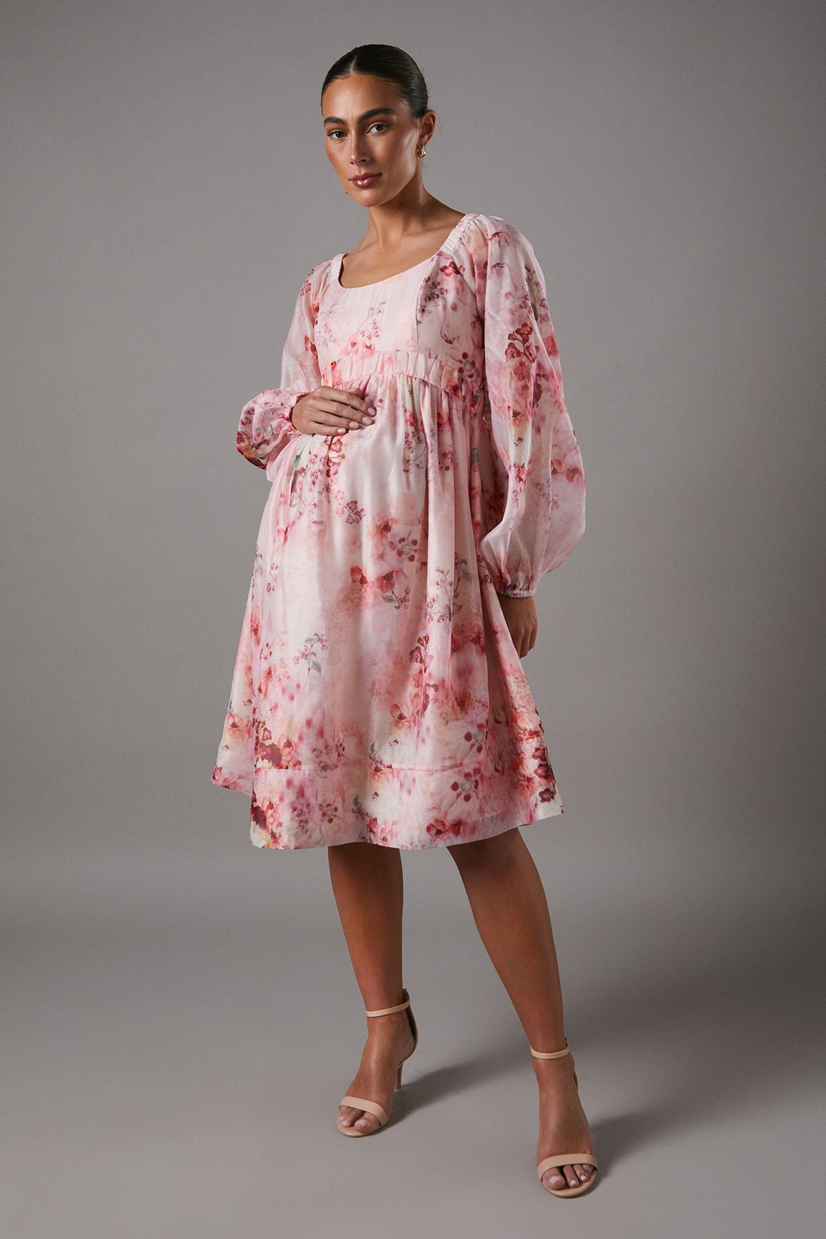 Coast Maternity Printed Empire Line Organza Dress Peach image 1