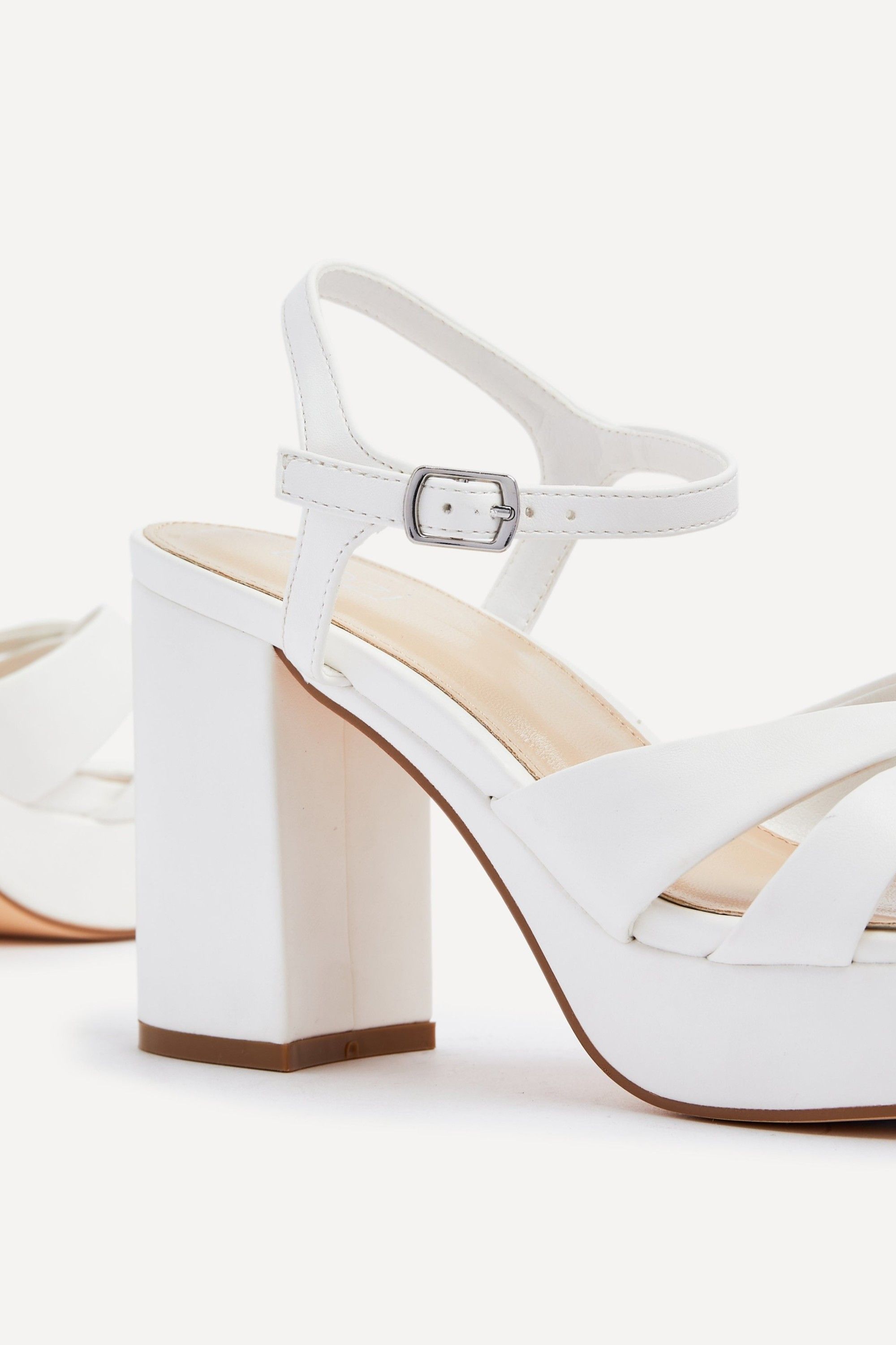 Linzi Keliah White Faux Leather Crossover Platform Heels image 4
