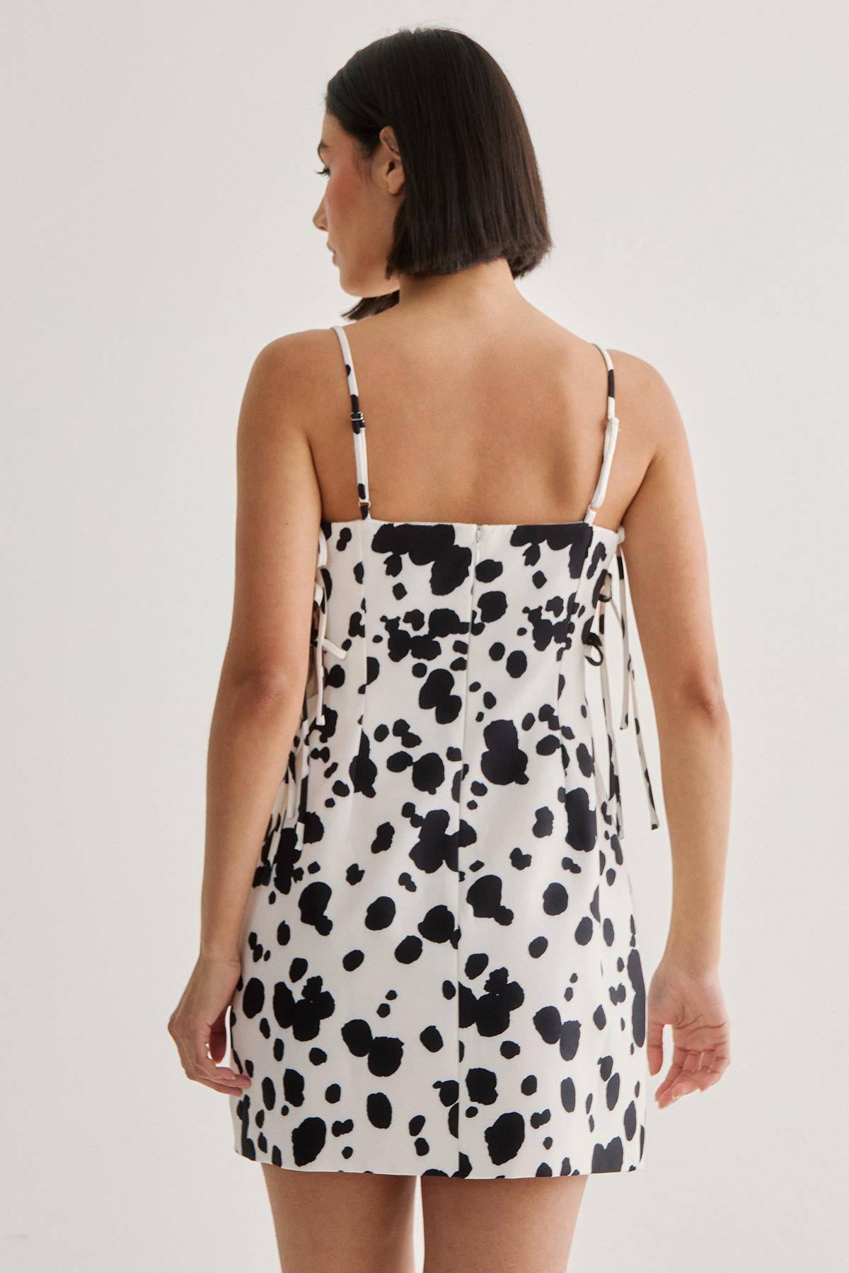 NastyGal Spot Print Tailored Tie Side Dress Mono image 4
