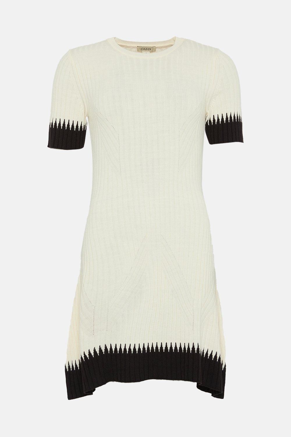 Oasis Zig Zag Detail Short Sleeve Knitted Mini Dress Ecru image 4