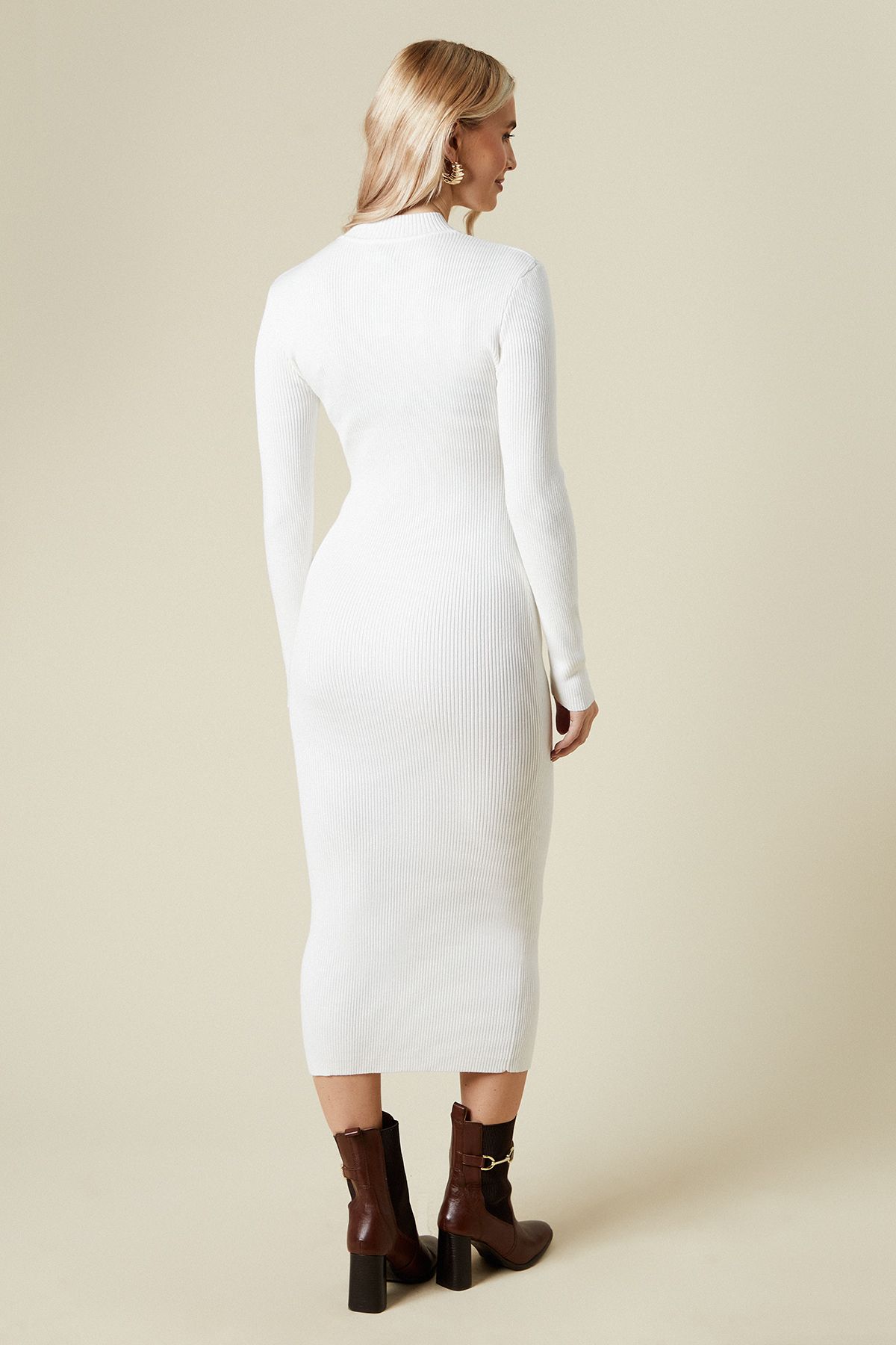 Dorothy Perkins Keyhole Twist Front Jumper Dress Ivory image 3