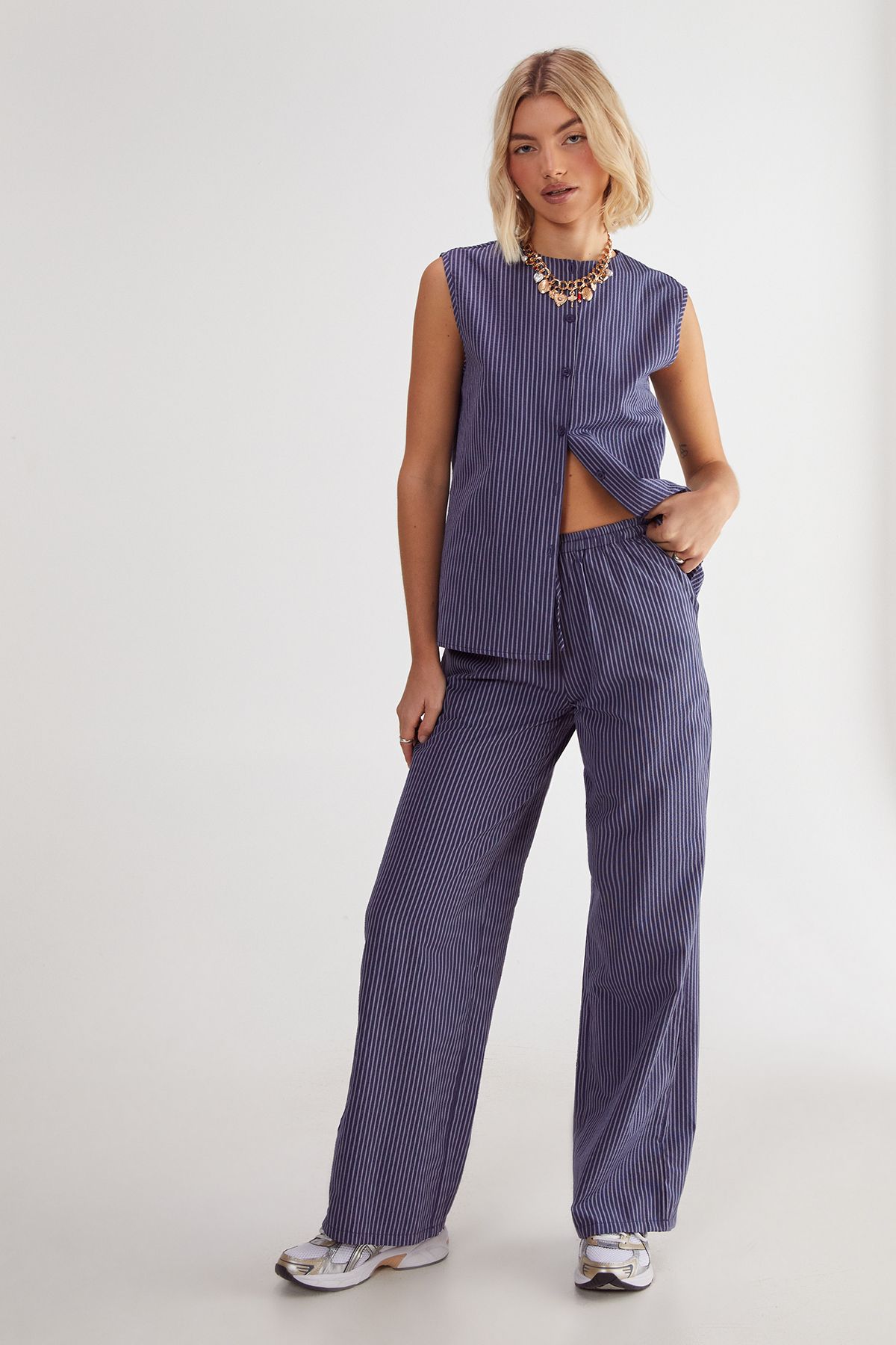 NastyGal Stripe Sleeveless Vest Navy image 2