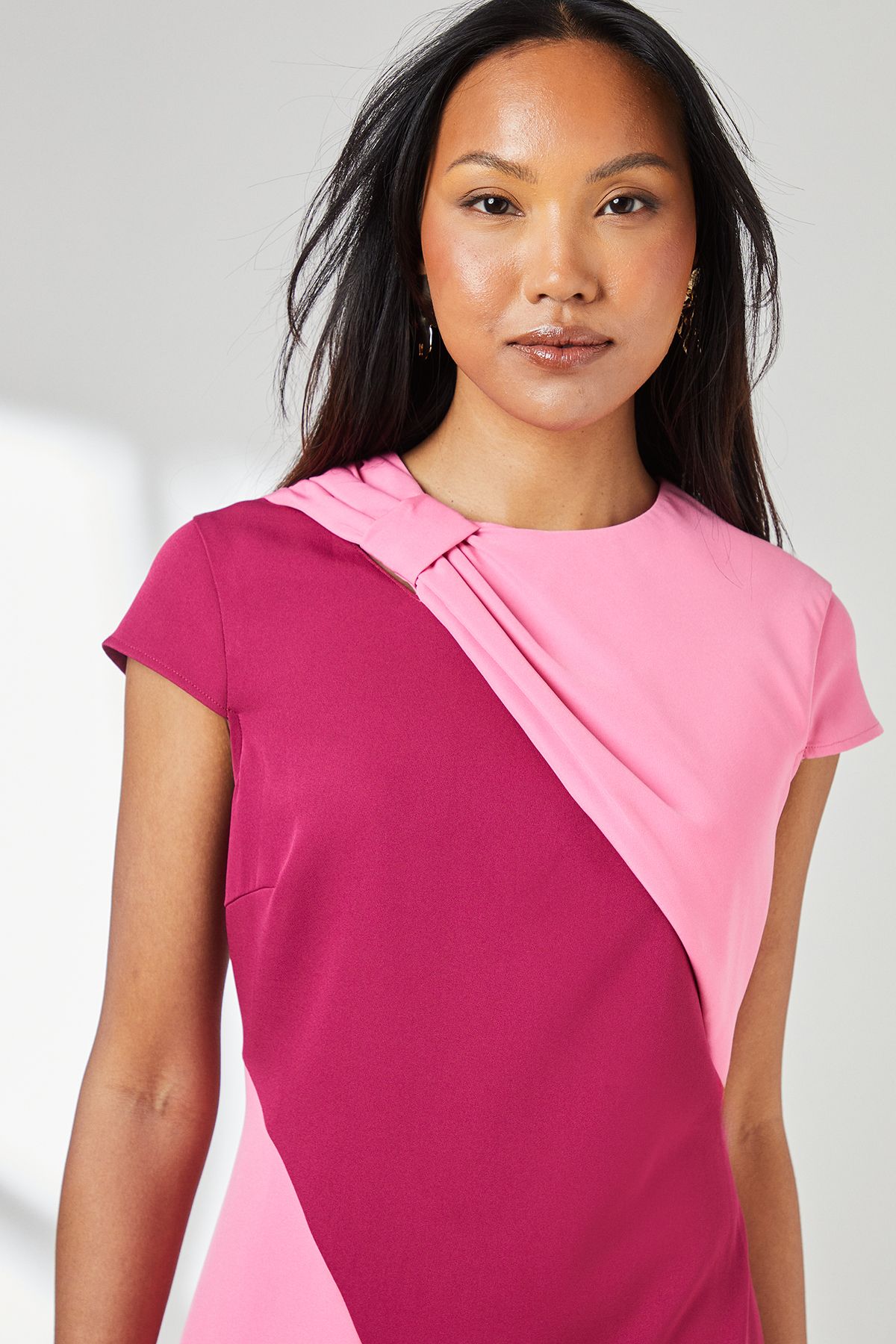 Principles Pink Knotted Neck Detail Colour Block Midi Dress Pink image 4