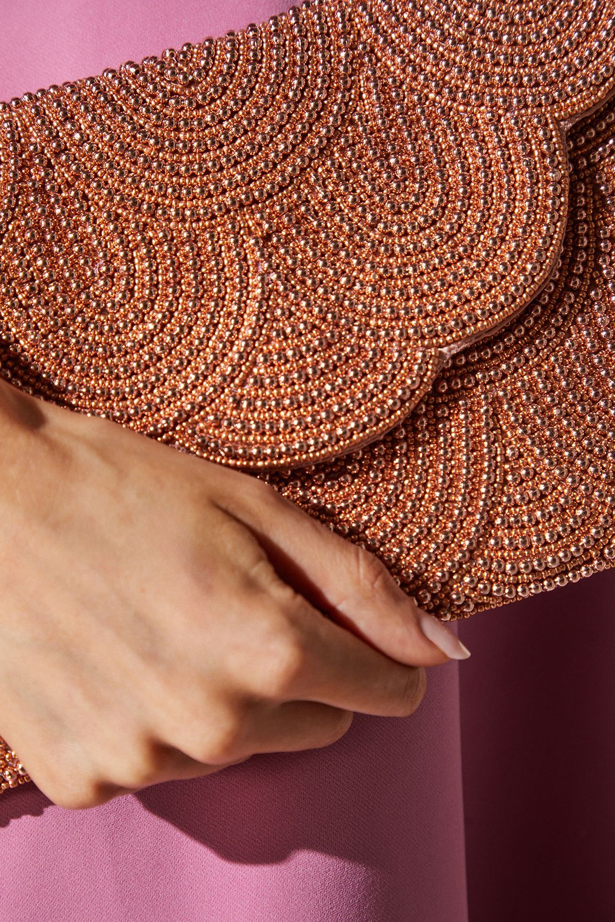 Coast Pearl Beaded Scallop Clutch Bag With Shoulder Strap Rose Gold image 4